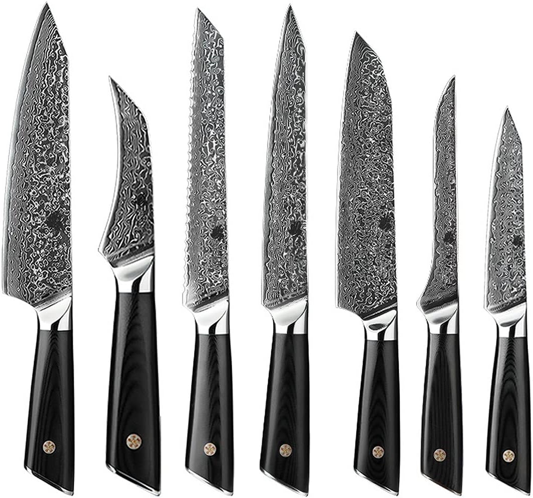 DAXXIN Kitchen Knife Sets, 7PCS Damascus Steel Knife Set Vegetable Meat Cutting Japan Sharp Cooking Tools Utility Chef Santoku Bread Knife