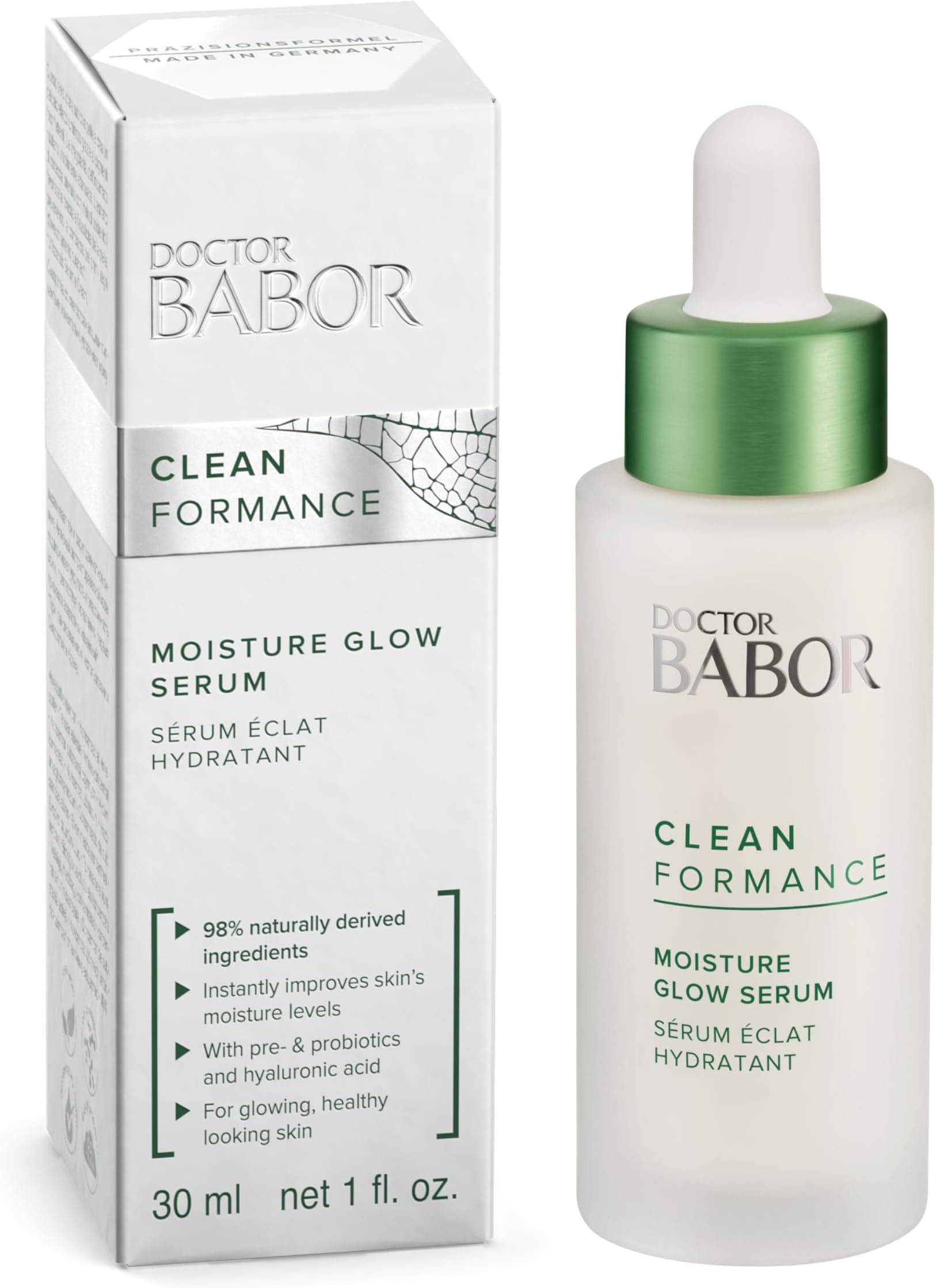 BABOR CLEANFORMANCE Moisture Glow Serum, Probiotic Face Serum with Light Reflecting Pigments to Give Skin Radiant Glow, Hyaluronic Acid & Aloe Vera for Plump Moisturized Skin, 1 oz