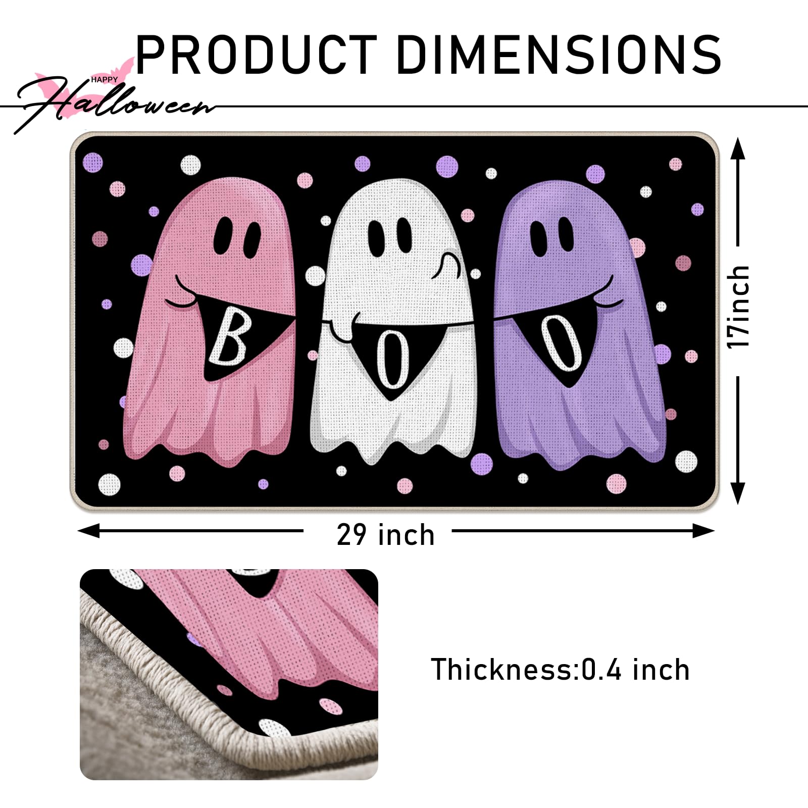 Tailus Halloween Ghost Boo Decorative Front Door Mat, Spooky Welcome Doormat Indoor Outdoor Non-Slip Floor Entryway Rug, Funny Holiday Polka Dot Home Kitchen Decoration 17x29 Inch