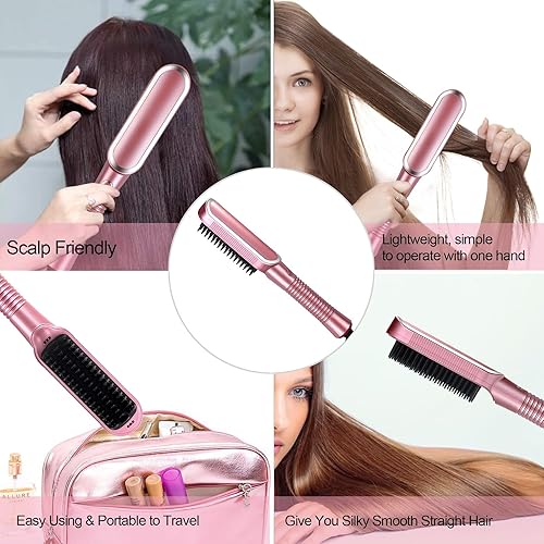 Miniatura 7 de Cepillo alisador de cabello, peine caliente iónico para mujeres con calentamiento rápido de 20 segundos, antiquemaduras y doble voltaje, cepillo