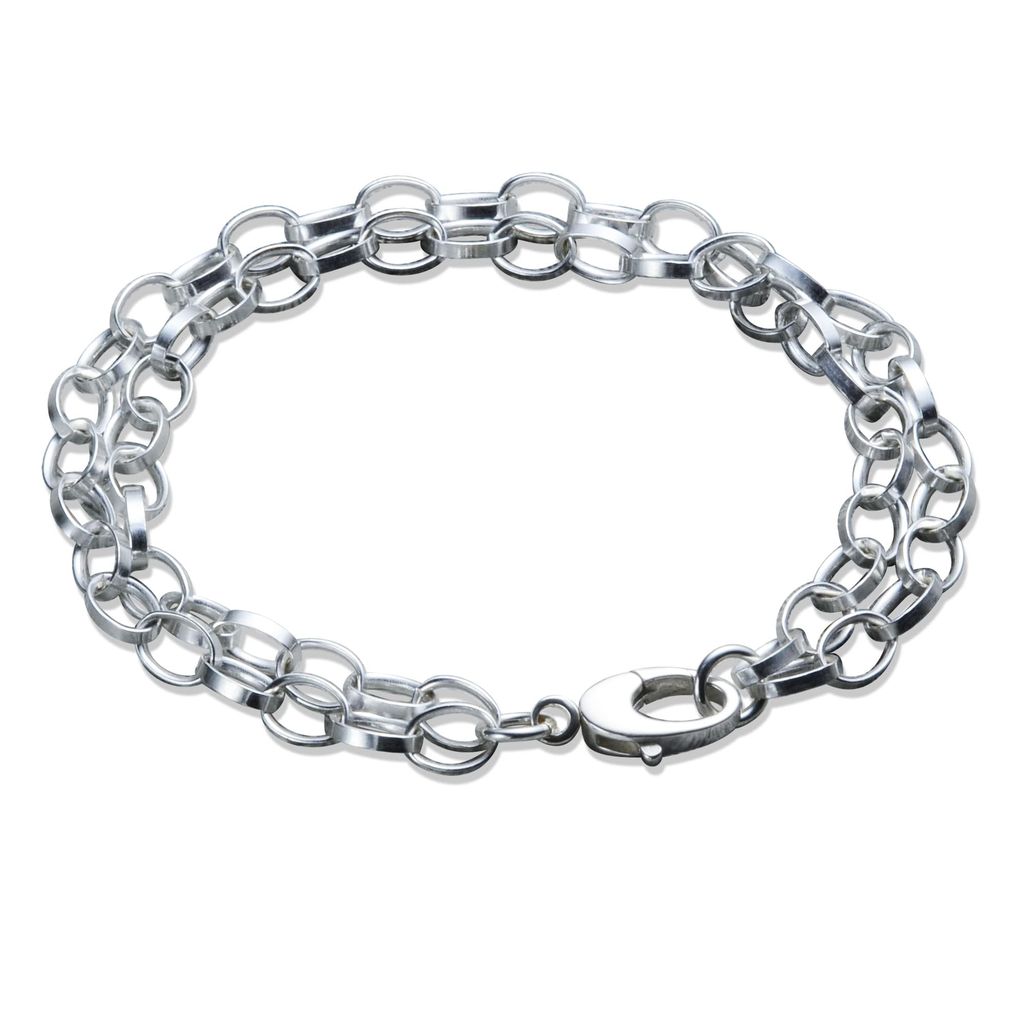 Layered Chain Charm Bracelet in Sterling Silver 8.0 inches