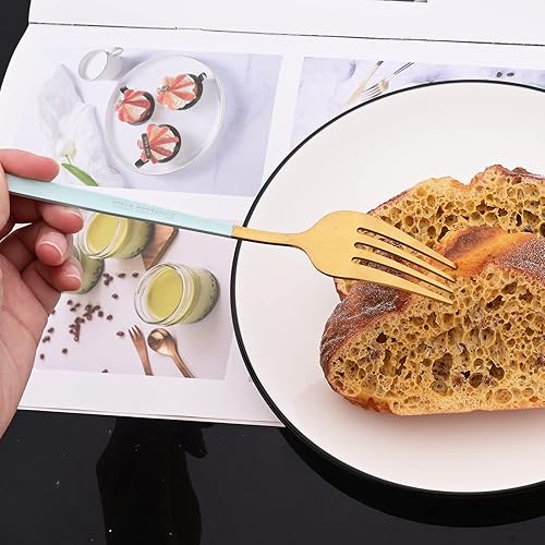 Miniatura 10 de JASHII Juego de cubiertos mate de 36 piezas con mango plano, acabado satinado, de acero inoxidable, plateado, servicio para 6 para cocina en casa