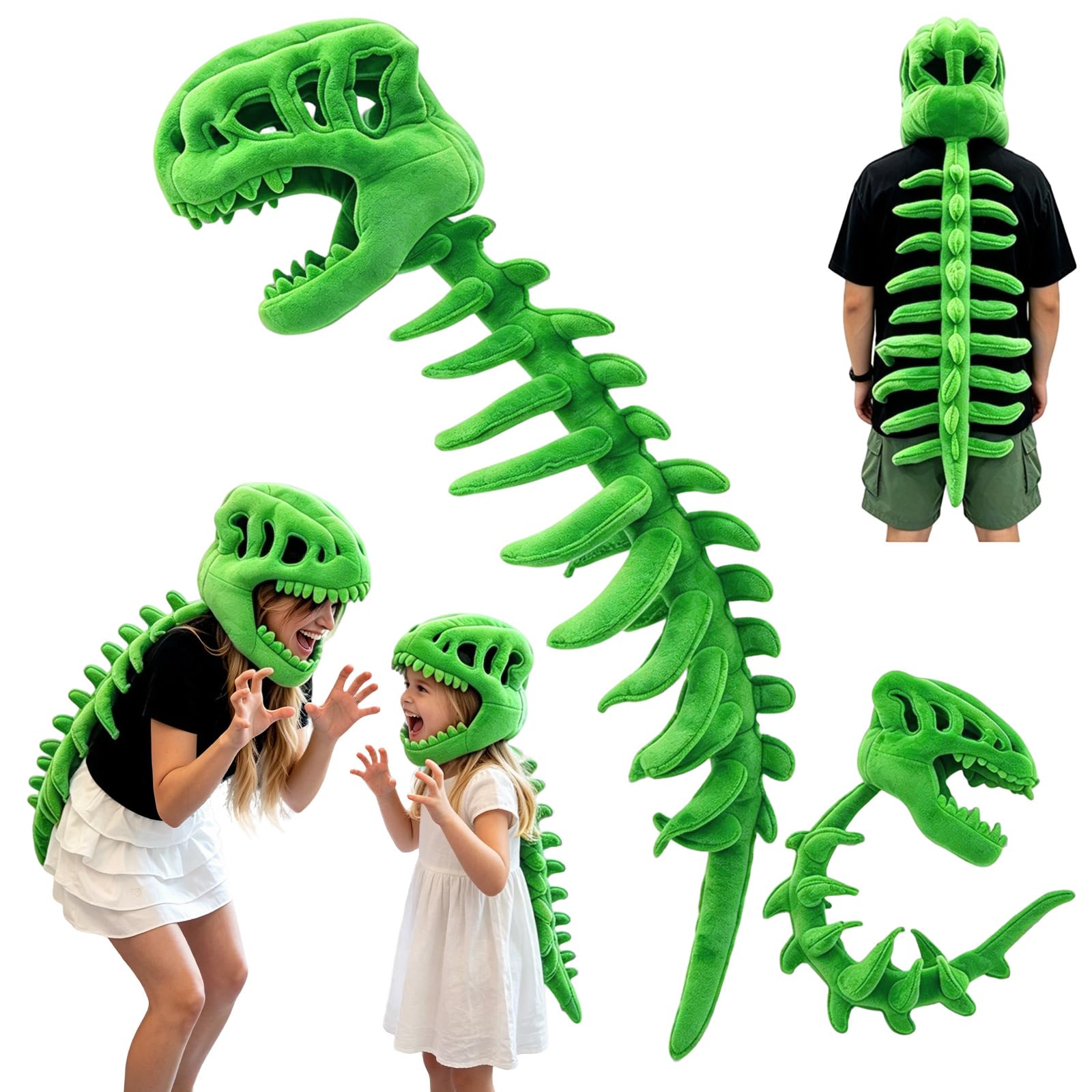 Dinosaur Skeleton Costume, 3D Wearable Plush Skeleton for Halloween Cosplay