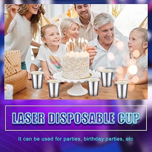Miniatura 5 de Amyhill 100 vasos de papel desechables plateados para fiestas de 9 onzas, tazas de láser de disco iridiscente para bebidas frías y calientes, té,