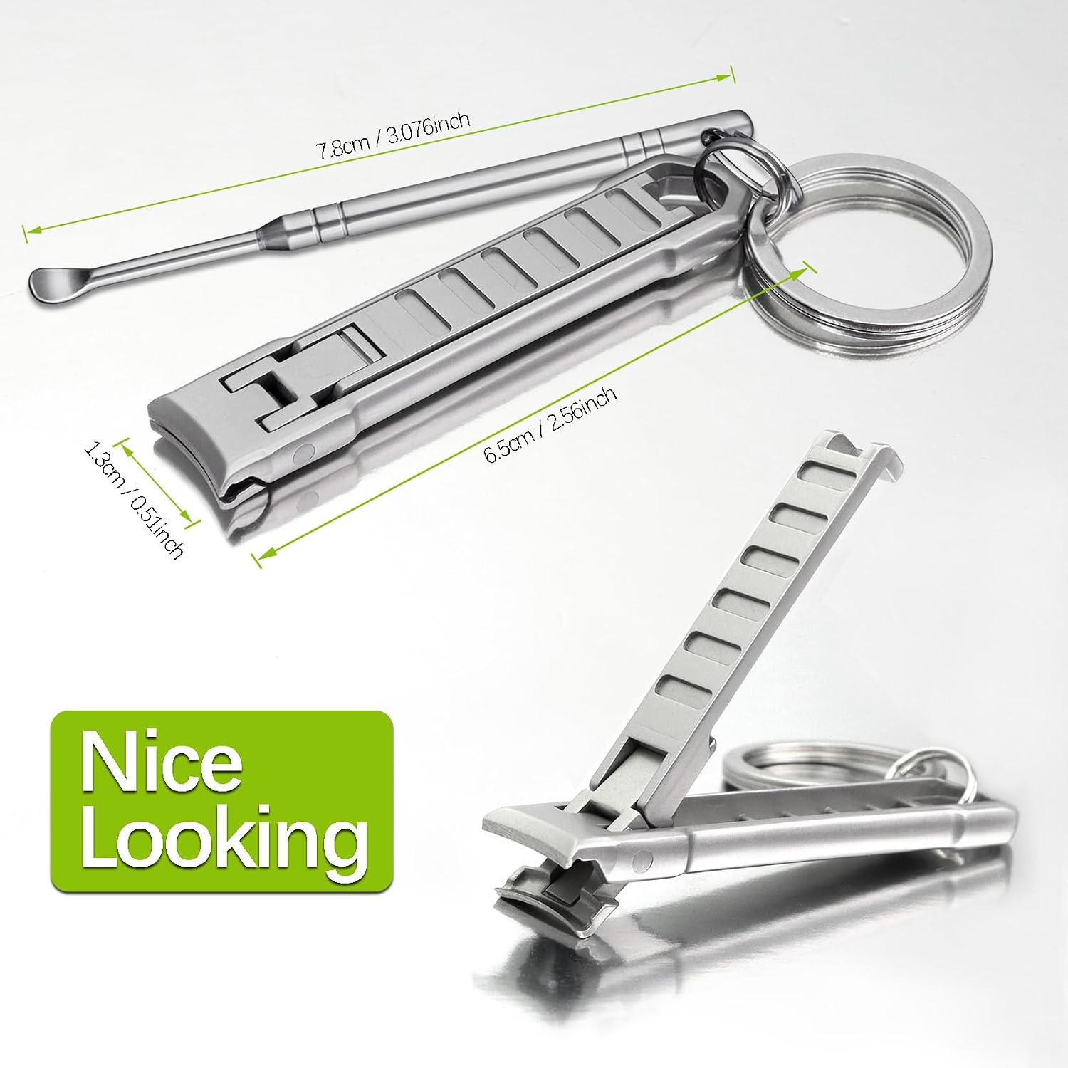 Ultra Thin Keychain Fingernail Clipper, 0.4cm Slim 20g Lightweight Foldable Nail Trimmer with Ear Pick and Integrated Nail File Set for Men, Adults Portable Daily Travel Carry
