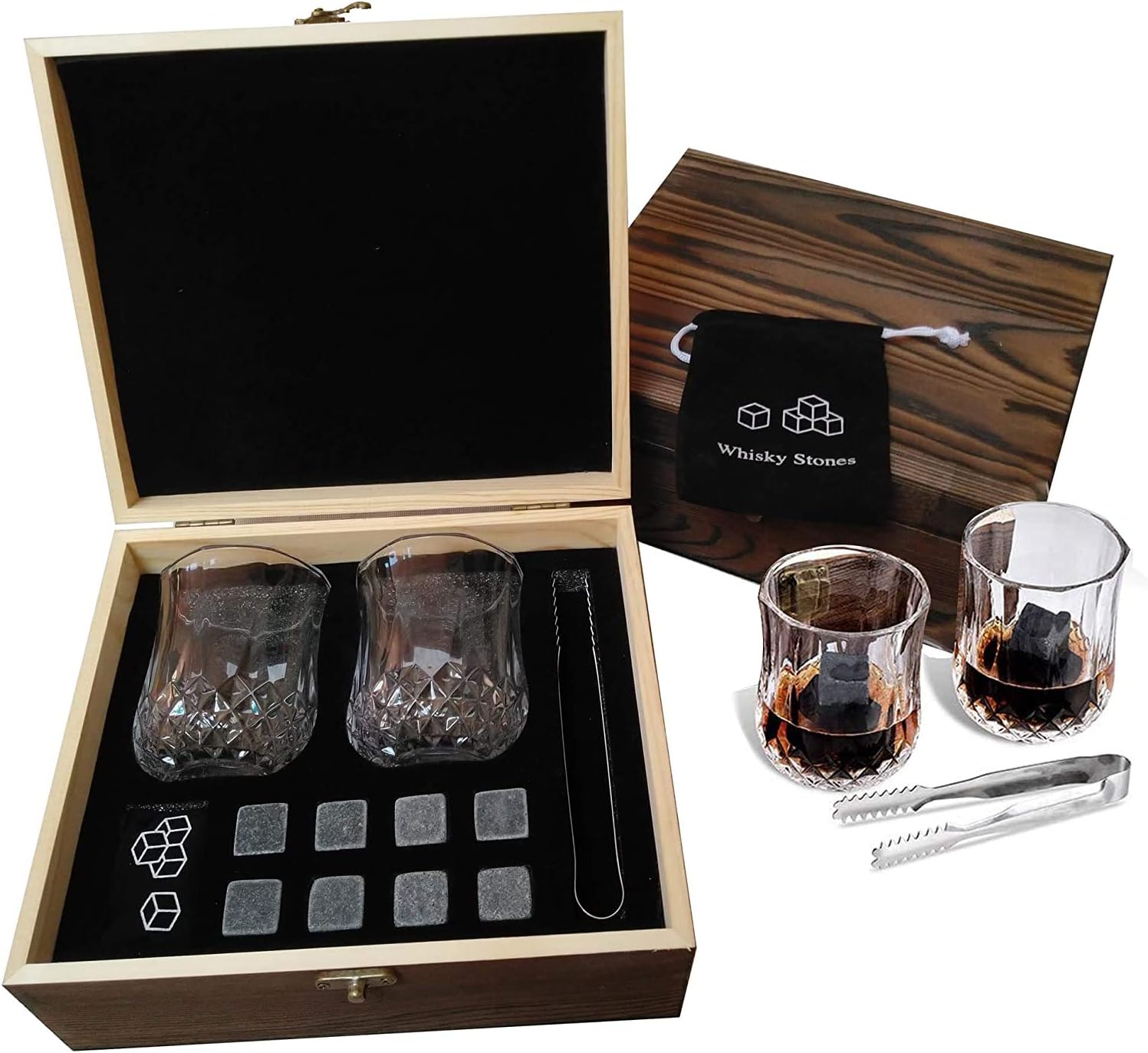 Rayking Whiskey Stones Gift Set, Cool Unique Birthday Gifts Ideas for Him Boyfriend Husband, Christmas Anniversary Wedding Retirement, Gifts for Men Dad Grandpa, Scotch Bourbon Glasses