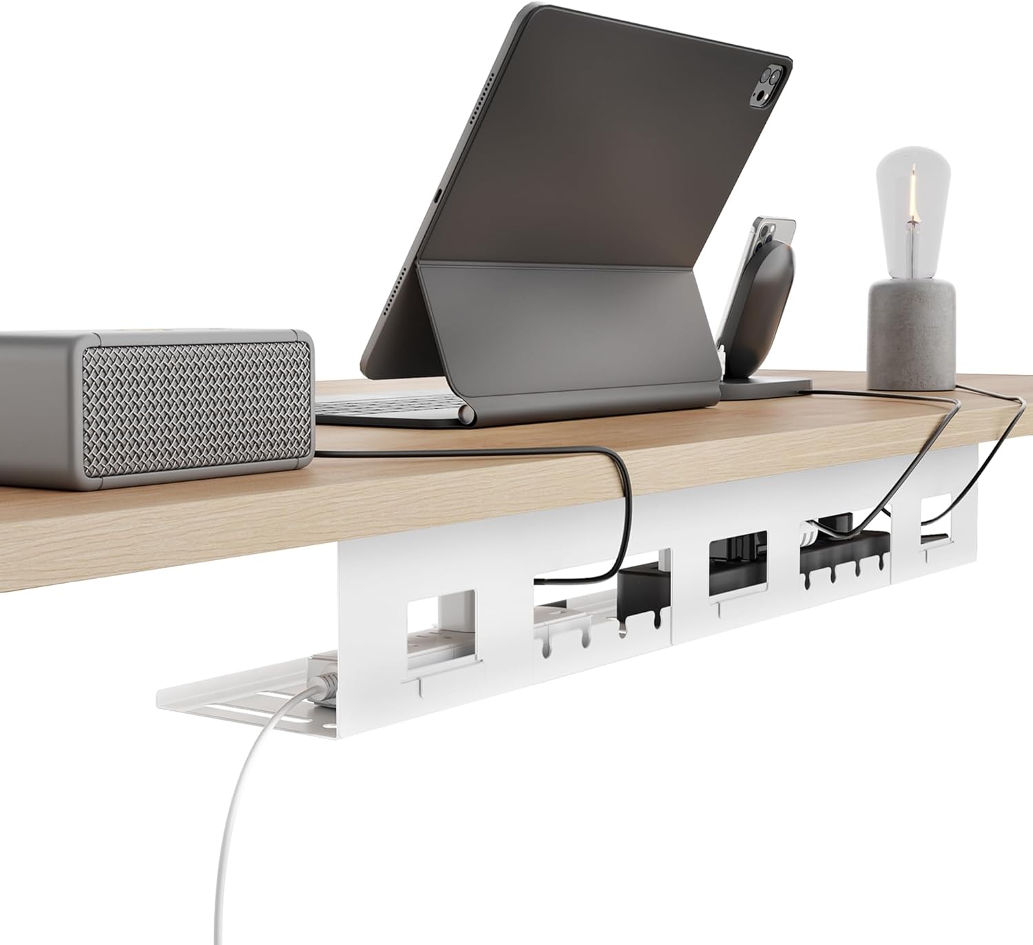 Bandeja de organización de cables para debajo del escritorio, estante organizador de cables de metal de 31.5 pulgadas, bandeja de escritorio para