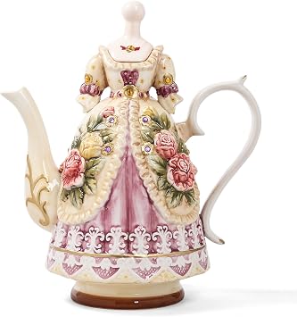 Large Ceramic Teapot and Coffee Pot with Lid, 3D Embossed Victoria Pink Rose Flowers Decorative TeapotRed