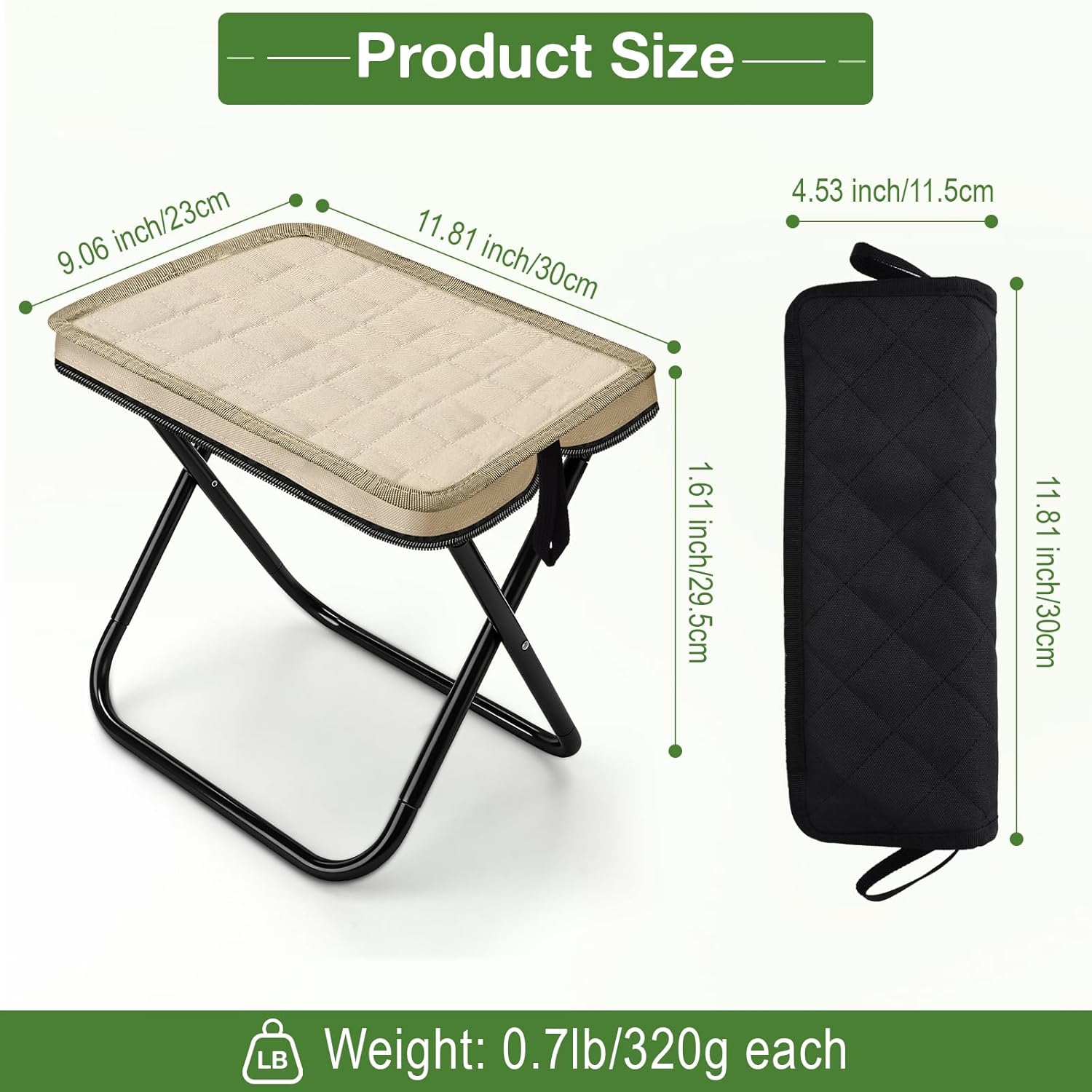 Foldable Backpack Stool 2 Pack, Portable Collapsible Camping Stool, Pocket Chair & Supports 265Lbs, Ultralight for Hiking, Outdoor, Fishing, Camping, Festivals (Black+Beige)