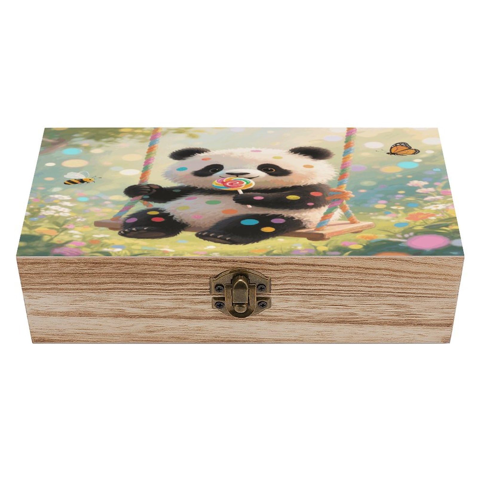 VstaDank Panda Dots Wooden Storage Box Vintage Wood Box with Lid Large Wooden Jewelry Boxes DIY Wood Gift Boxes Exquisite Jewelry Case Art Stash Keepsake Storage Case