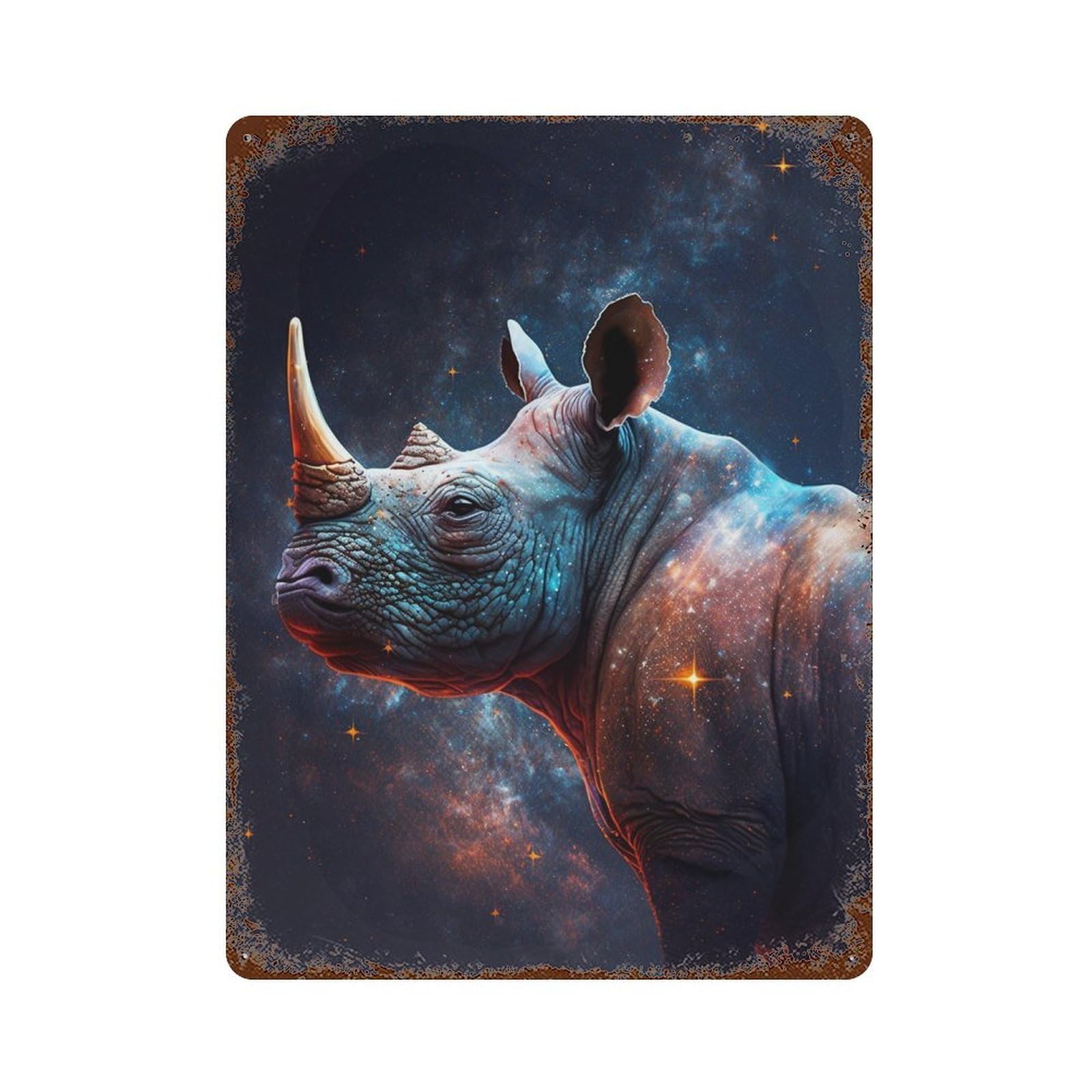 Galactic Rhino Portrait Decorative Tin Sign 15.7"x11.8", Rustic Home Decor for Cafe, Home Bar And Lounge Decor