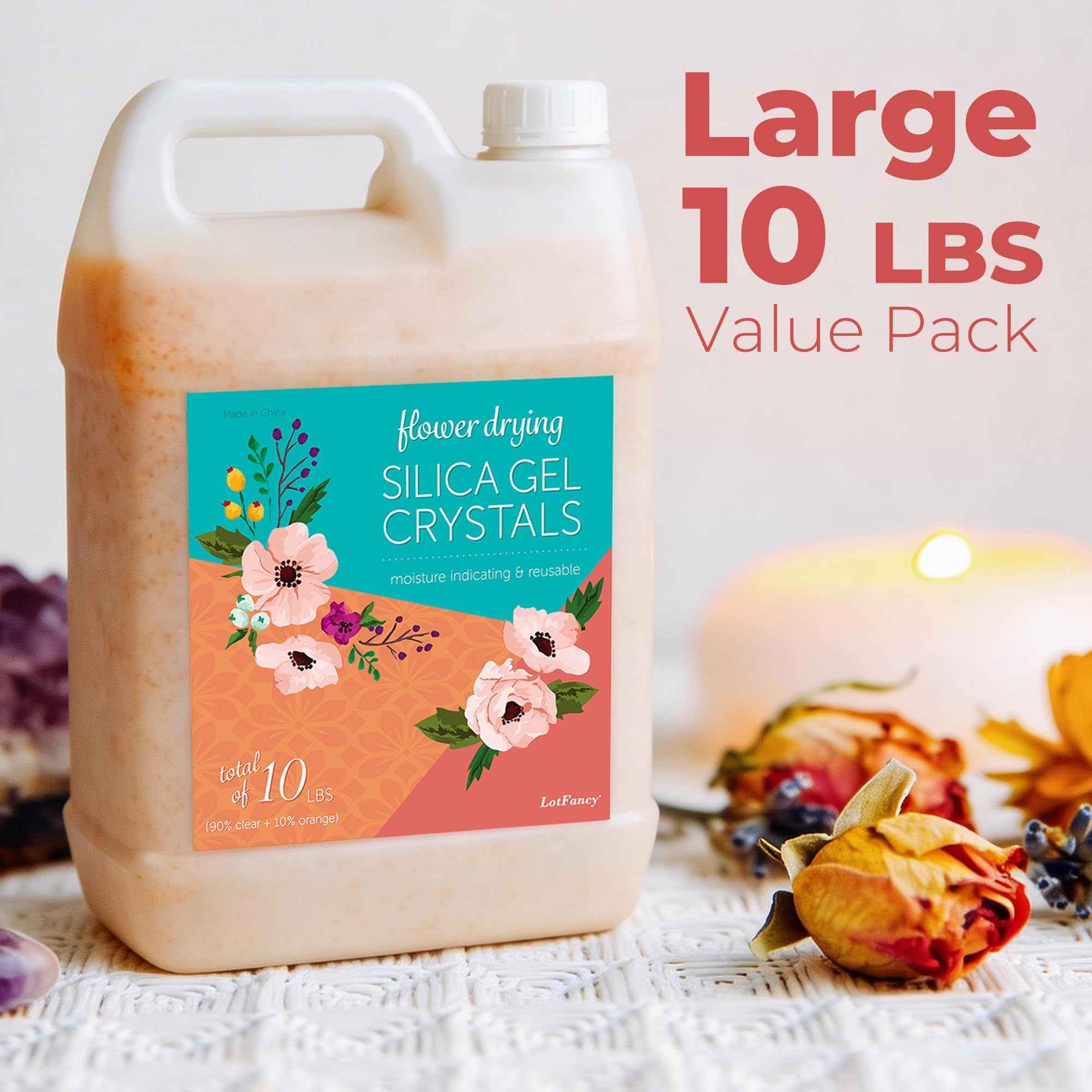 LotFancy Cristales de secado de flores de gel de sílice de 10 libras, indicador de color, reutilizables