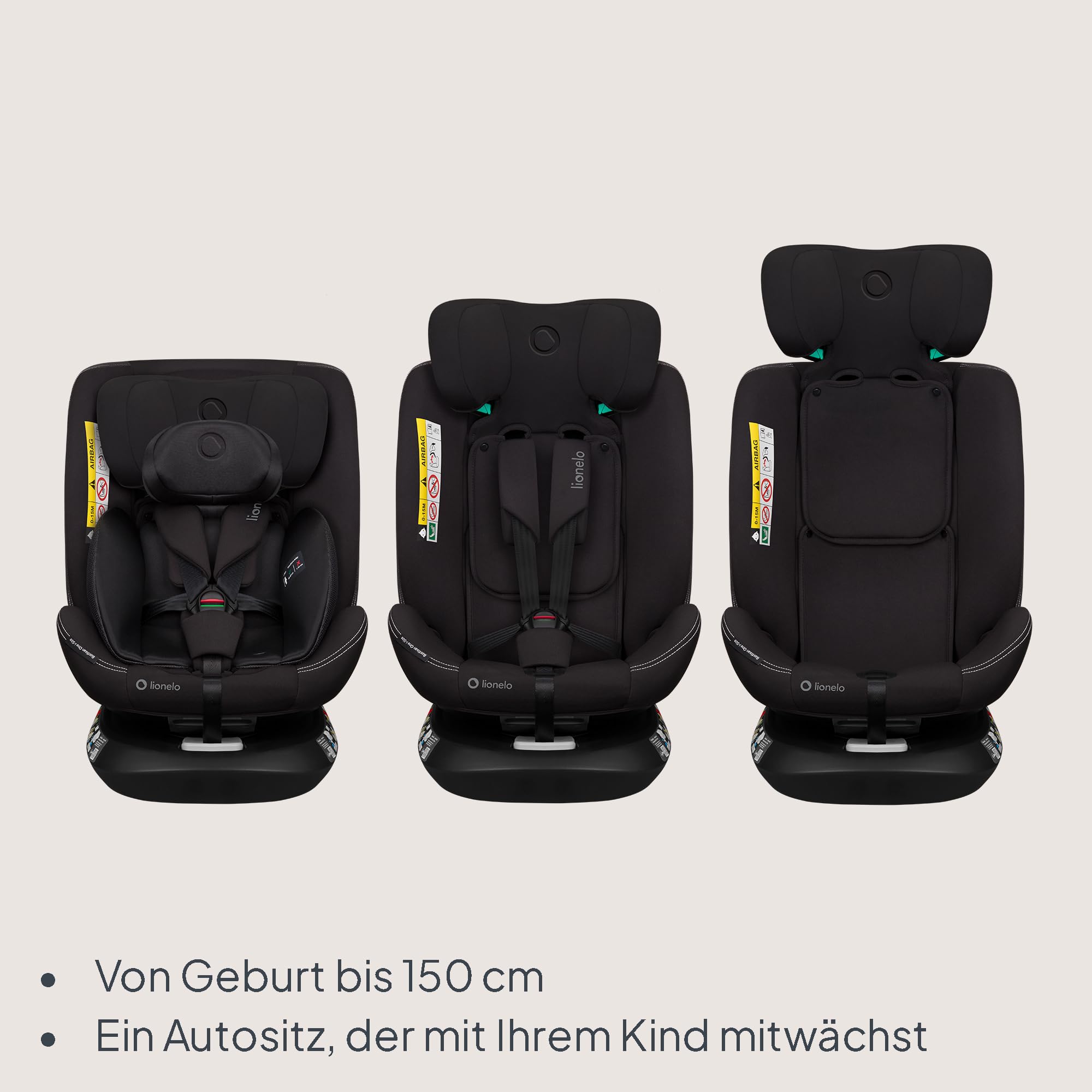 Lionelo Bastiaan i-Size One 360o drehbarer Autositz für Kinder 40-150 cm | Montage in Fahrtrichtung und entgegen der Fahrtrichtung möglich, ISOFIX Pas TopTether Einstellbare Rückenlehne