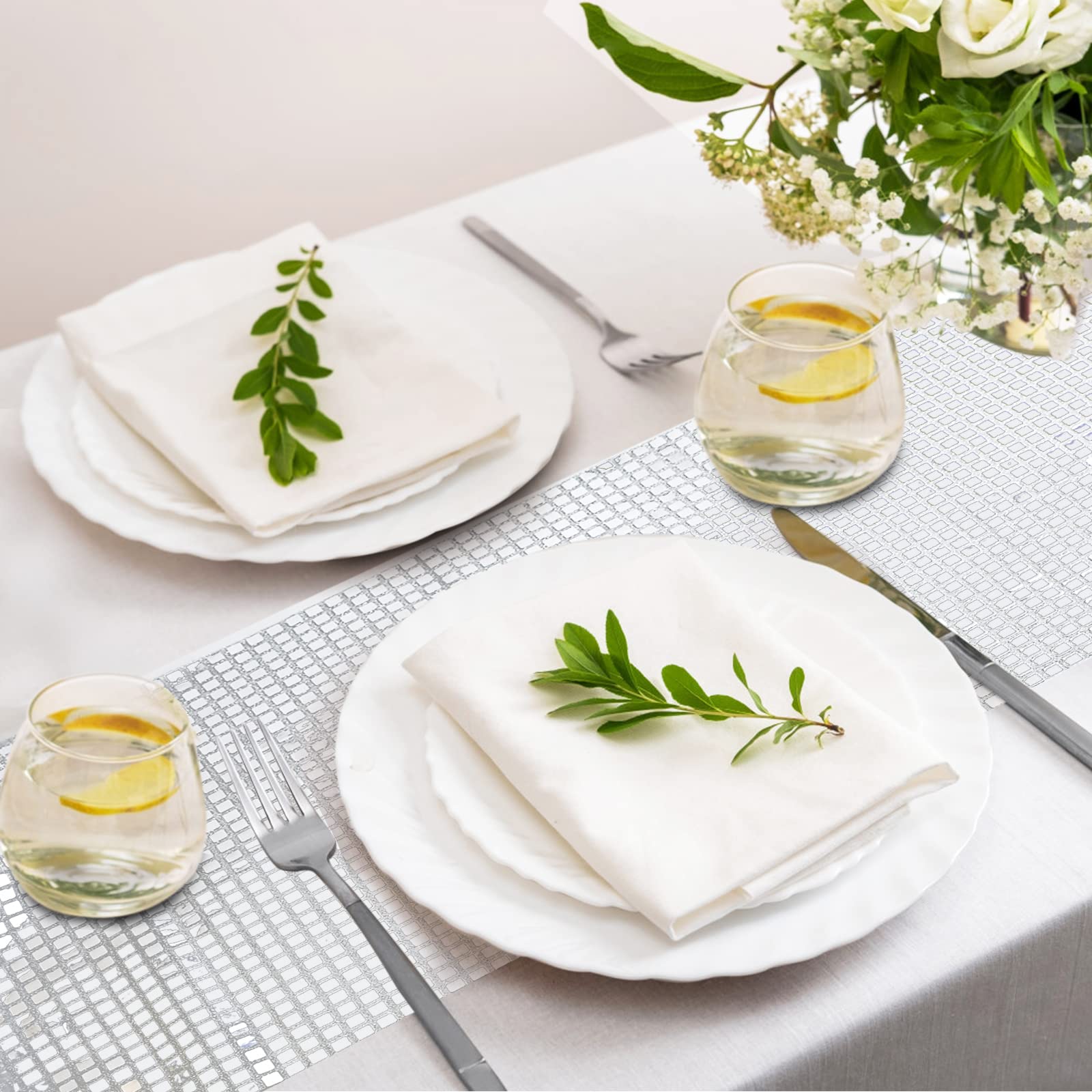 Yisquar Disco Tischläufer 12x108 Zoll - Silber Glitter Spiegel