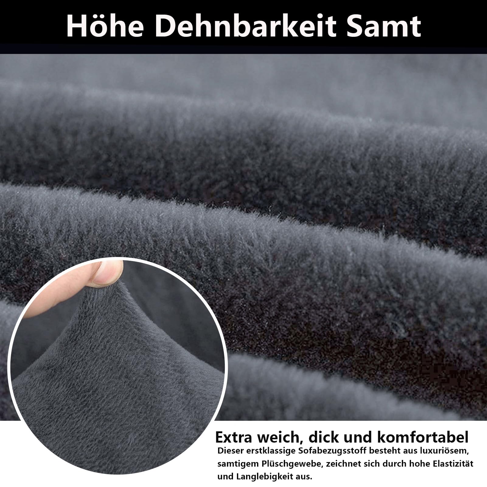 Dicke Samt Sofa Überwürfe Sofabezug mit einem Kissenbezug, Superweicher Elastische Sofa Abdeckung in Grau Farbe für 1/2/3/4 Sitzer（L-förmiges Ecksofa erfordert Zwei）