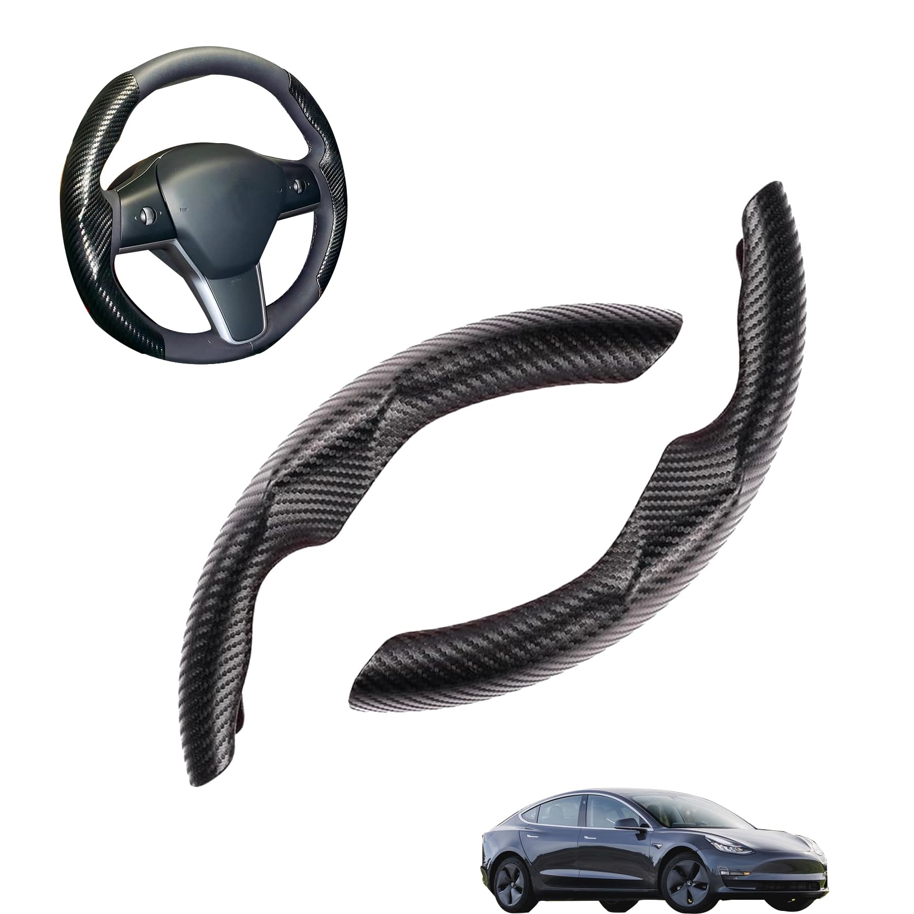 SXunacou for Tesla 2017-2023 Model 3 and 2020-2024 Model Y Steering Wheel Cover Trim Interior Decoration Protection Accessories (M3/My-Black)