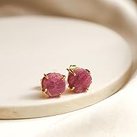 Vista 145 de Gempires Natural Raw Prong Setting Stud Earrings, 8-10 mm Crystals Earring, Handmade Jewelry, Gift for Her