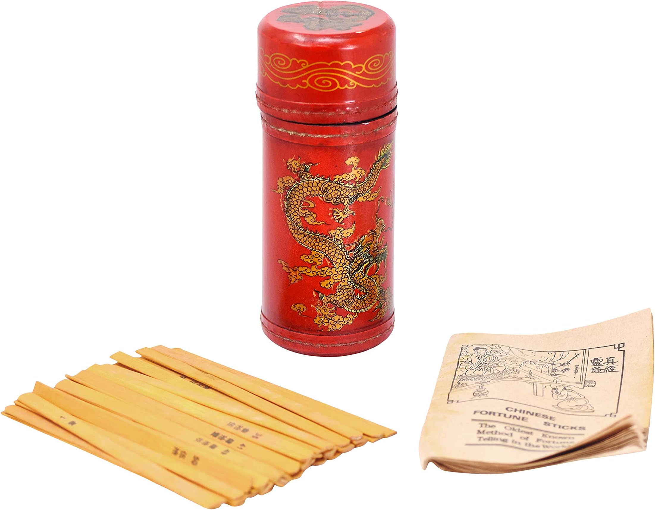 Mudra Craft Chinese Fortune Sticks in English Chinese – Kau Chim Sticks - Chinese Fortune Telling Sticks with Book Chien Tung in Leather Box for Fortune Telling Games