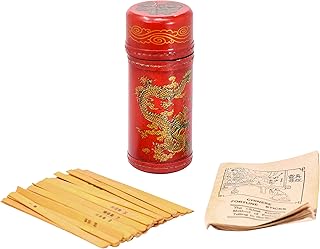 Chinese Fortune Sticks in English Chinese – Kau Chim Sticks - Chinese Fortune Telling Sticks with Book Chien Tung in Leather Box for Fortune Telling Games