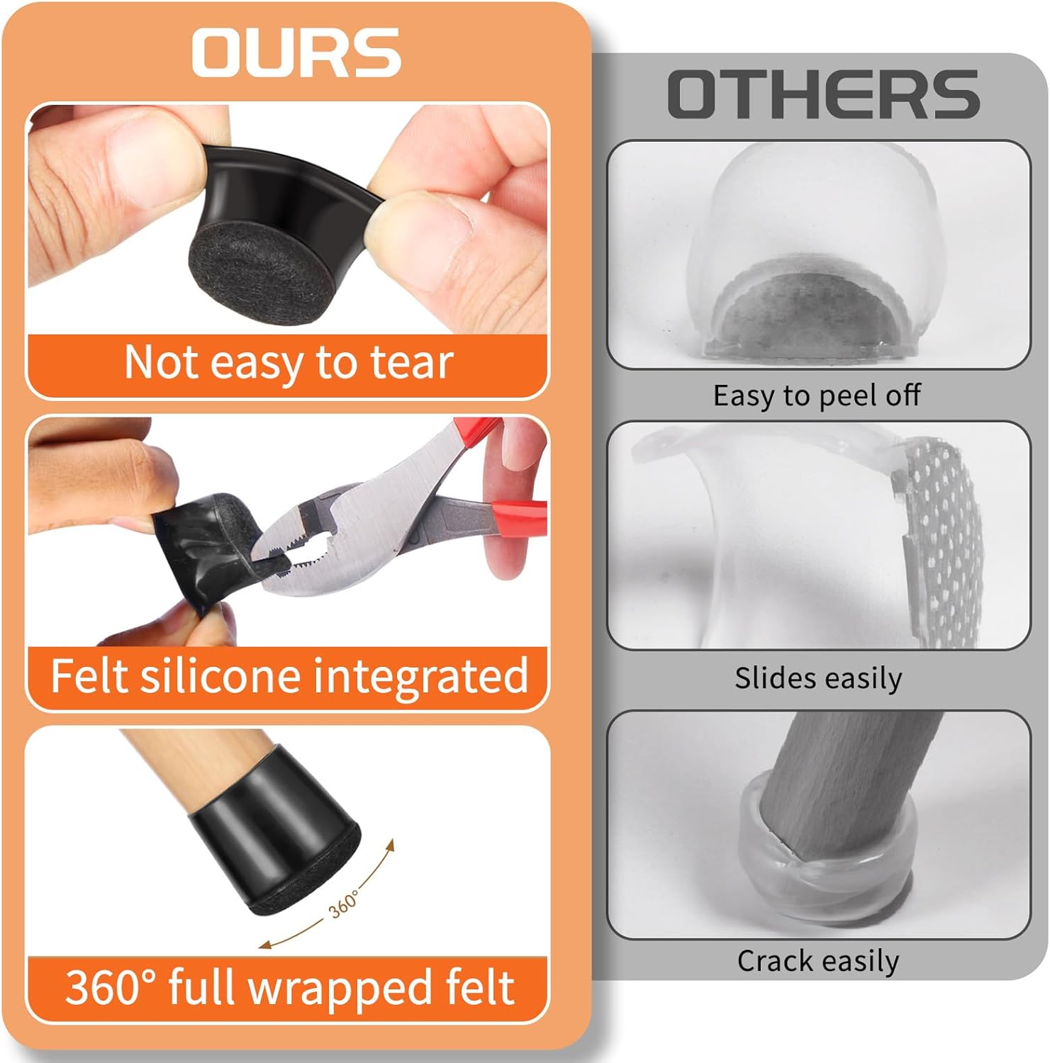 Chair Leg Floor Protectors Extra Small 16 Pcs,Silicone Chair Leg Protectors for Hardwood Floors/Tiles,360°Wrapped Felt Bottom to Prevent Scratch and Reduce Noise, Round Black（Fit:0.6"-0.8"）