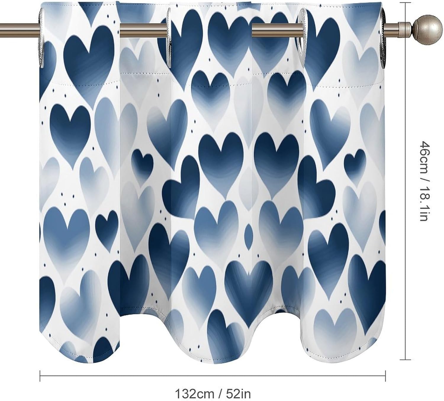 Small Window Curtains, Navy Heart Printed Mini Window Curtains Valance, Pocket Window Curtains are Suitable for Homes, Offices, Farmhouses, and Restaurants