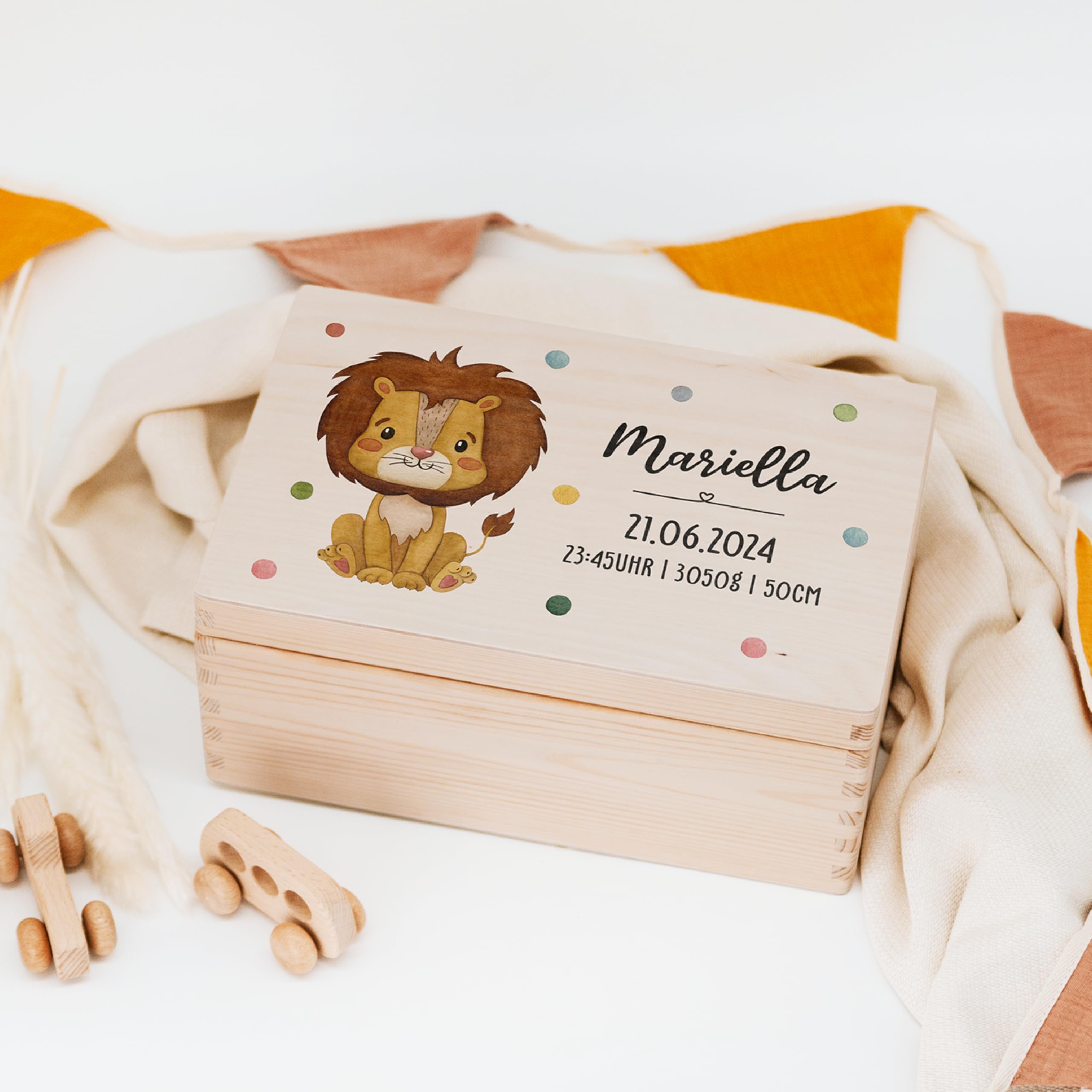 Lilletå 001.01 - Caja de recuerdos para bebé con impresión en color de alta calidad, caja de recuerdos de madera para bebé, regalo de nacimiento y niño