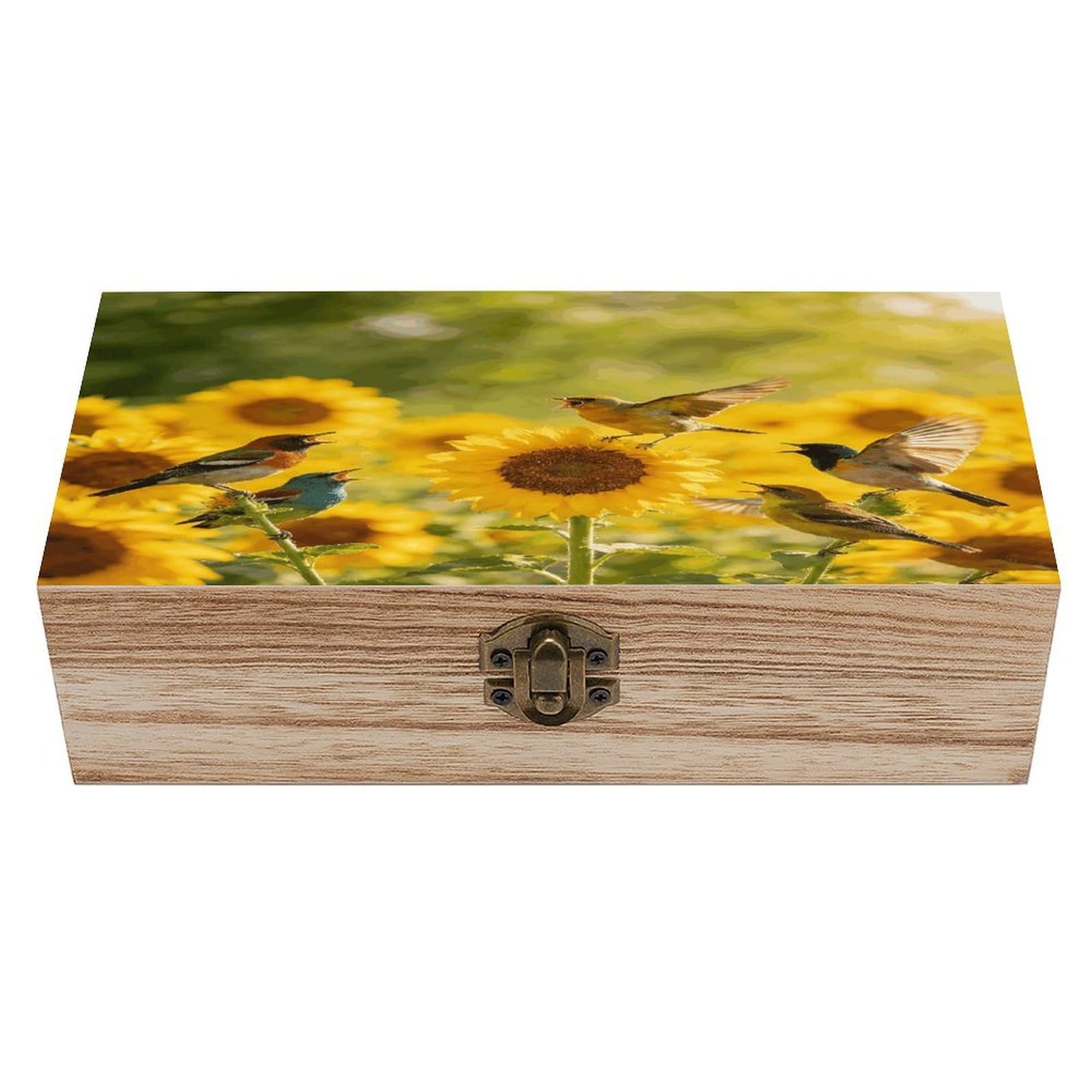 LZQPOEAS Sunflowers And Songbirds Wooden Keepsake Box Wooden Storage Box Container with Hinged Lid Beautiful Wood Memory Box Decorative Jewelry Case for Crafts Art Hobbies & Trinket Storage