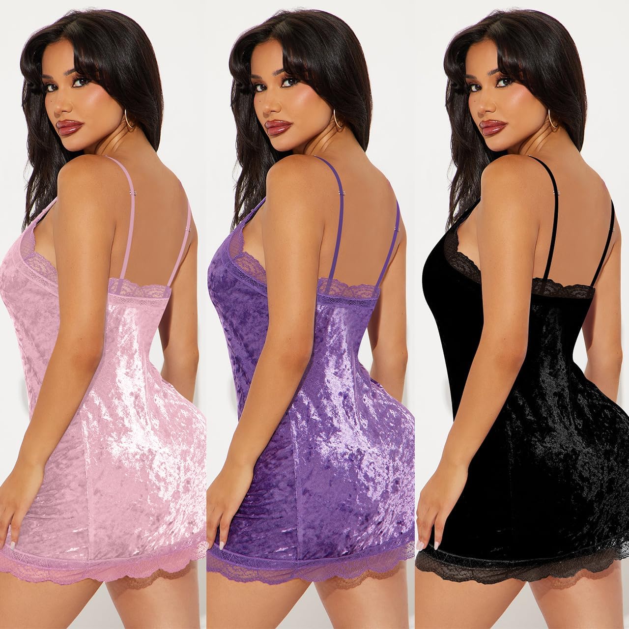 yidengymx Womens Lace Velour Nightgown Sexy Chemise Sleepwear for Women - Image 5