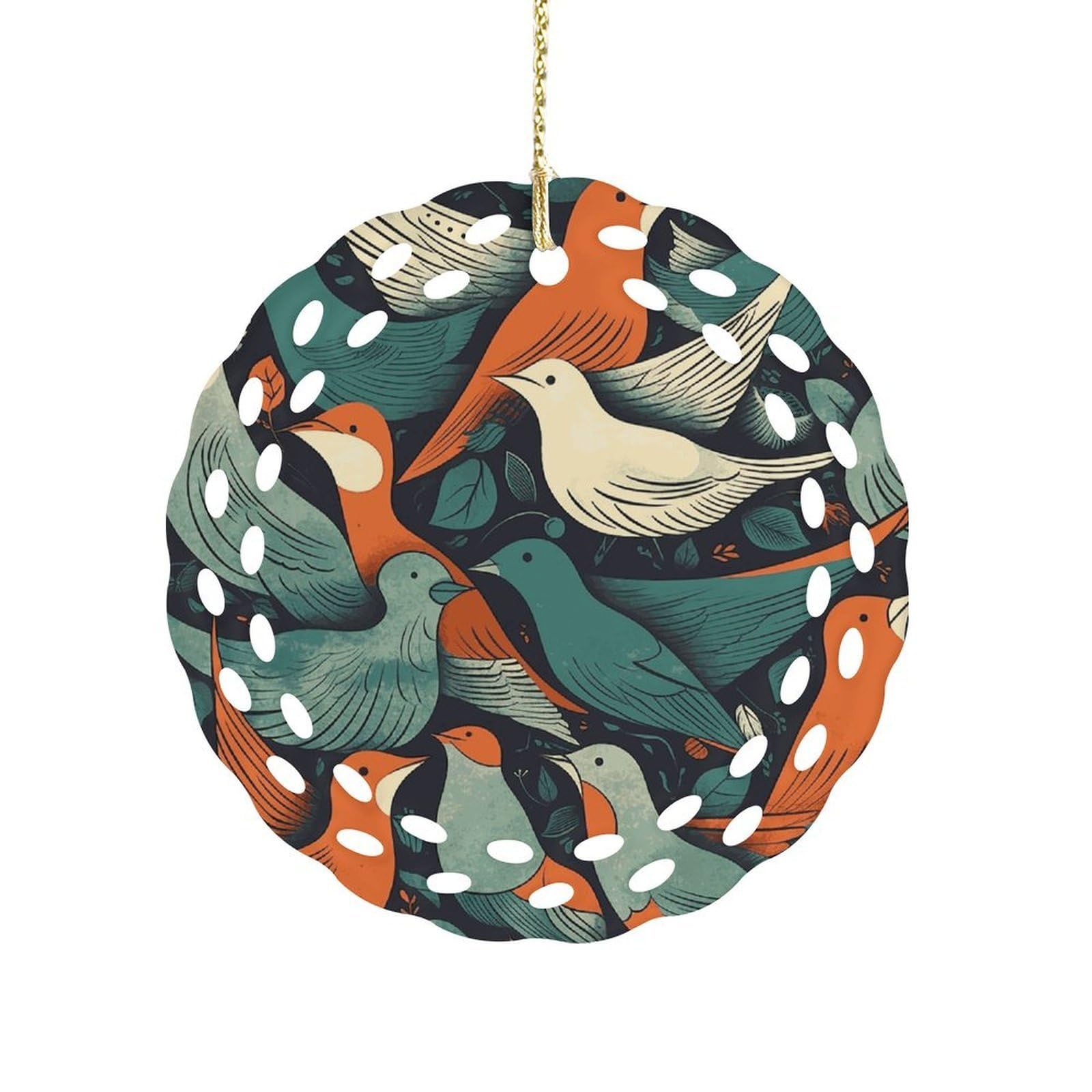 Fodpand Women's Style Flock Of Birds Ceramic Ornament For Home Decor 3.2" Round Tree Decoration Christmas Ornaments For Men Double-Sided Design