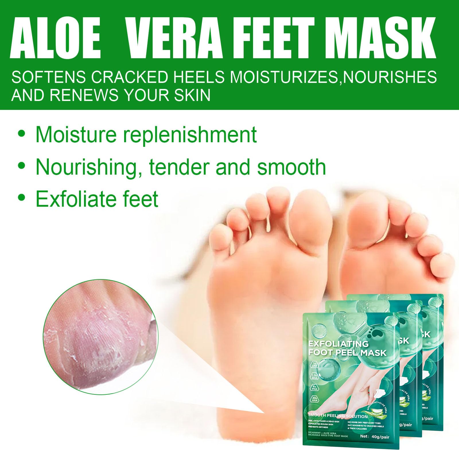 3 works Foot Peel Mask, Aloe Vera Exfoliating Foot Peel Mask, Foot Mask Peel for Dry Cracked Heels & Calluses - Image 3