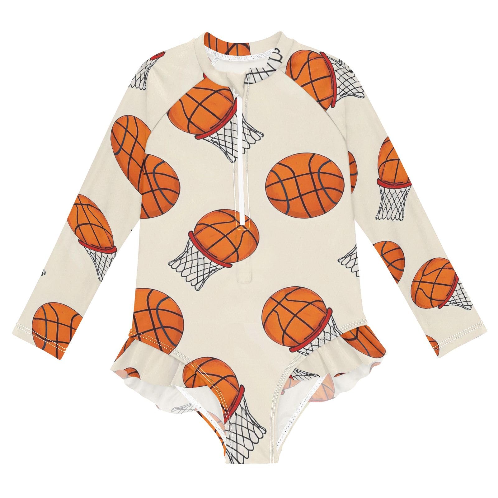 ALAZA Toddler Swimsuit Girl Bathing Suit Swimwear Rash Guard Basketball 1 Long Sleeve 3T