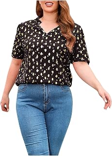 Womens V Neck Blouses Plus Size Tees Plus Size Printed Tee Tops Summer Trendy Basic Shirts V Neck Tunic Tops Summer Short Sleeve Shirts Ladies V Neck Tops