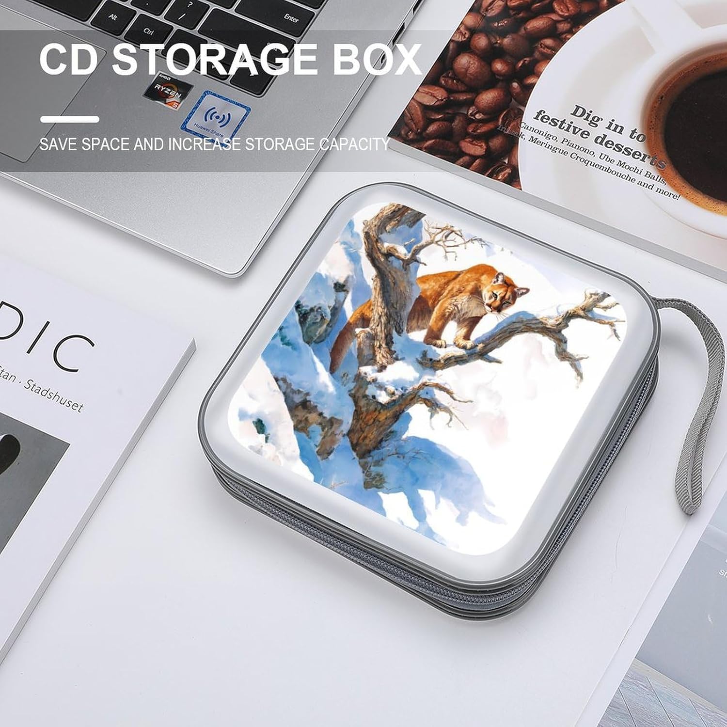 Mountains Snowy Lions Trees Branches CD Case DVD Storage Holder Binder 40 Capacity