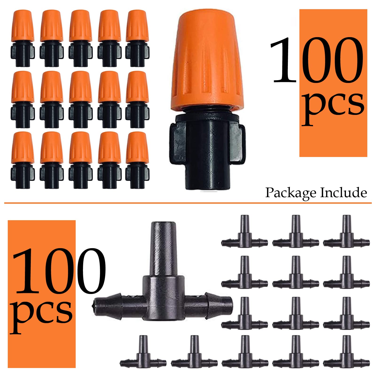 Tesmotor 100pcs justierbarer Garten Bewässerung Nebel Düse Sprinkler, justierbare Bewässerung Tropfer mit Connect Tee für Garten Tropf Bewässerung System