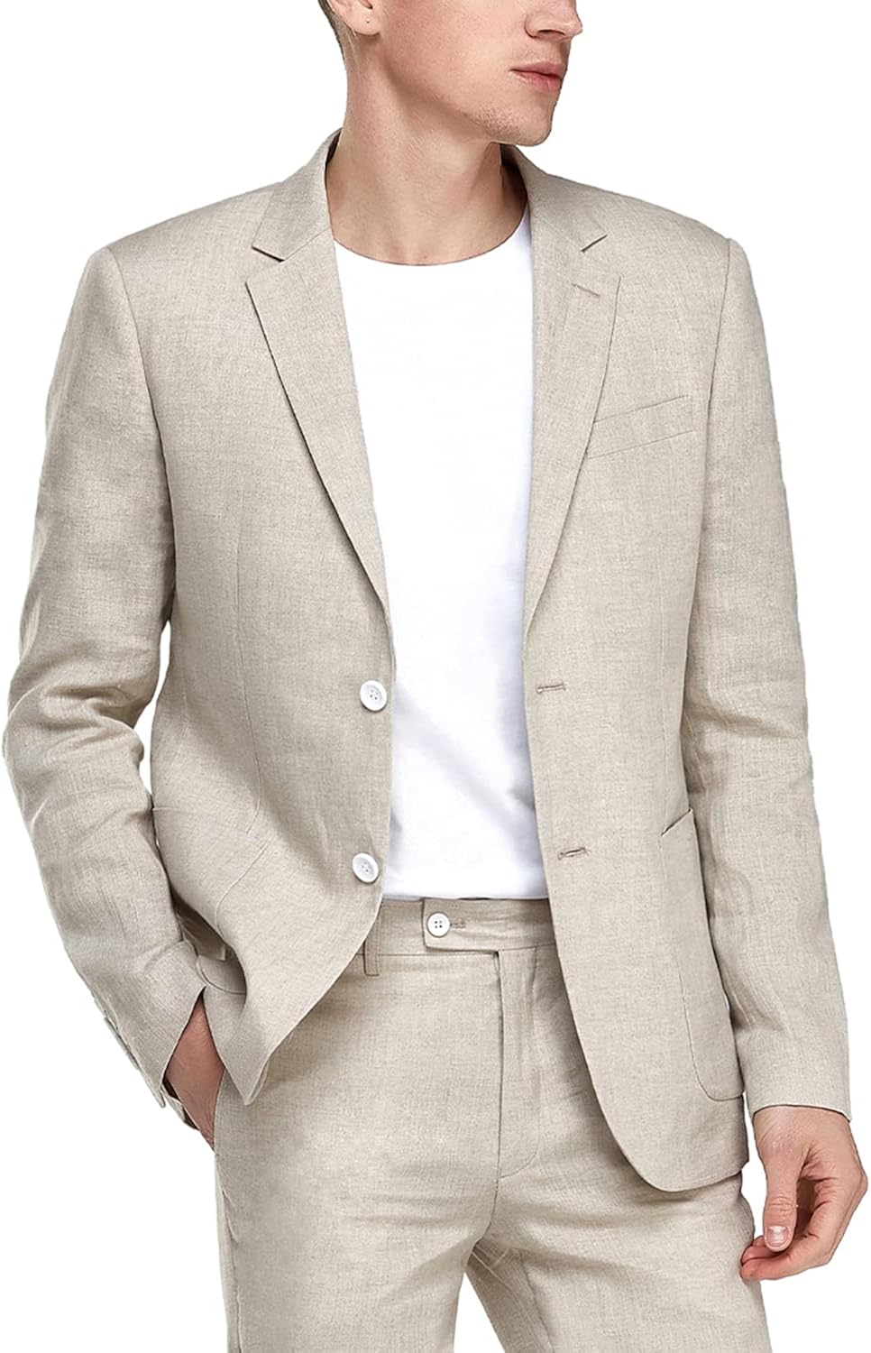 1PA1 Men's 2 Piece Linen Suits Slim Fit Business Wedding Suits Two