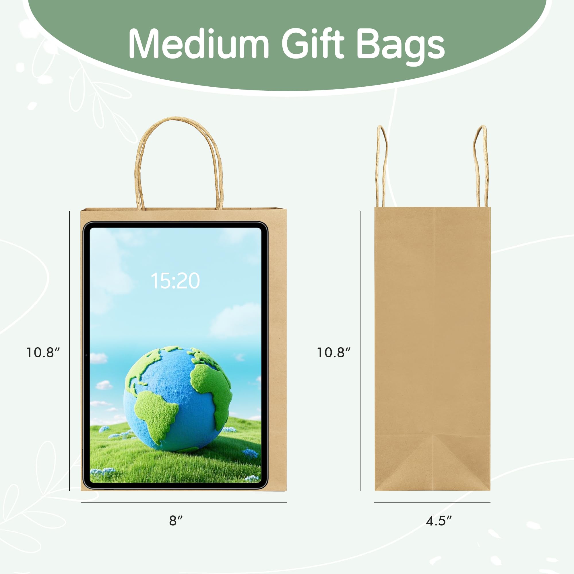 ECOEXTRA Gift Bags 100Pcs Brown Paper Bags with Handles Bulk 8x4.5x10.8 Inch Paper Gift Bag Medium Size, Kraft Paper Bag, Grocery Shopping Retail, Birthday Party Favors Wedding Sacks