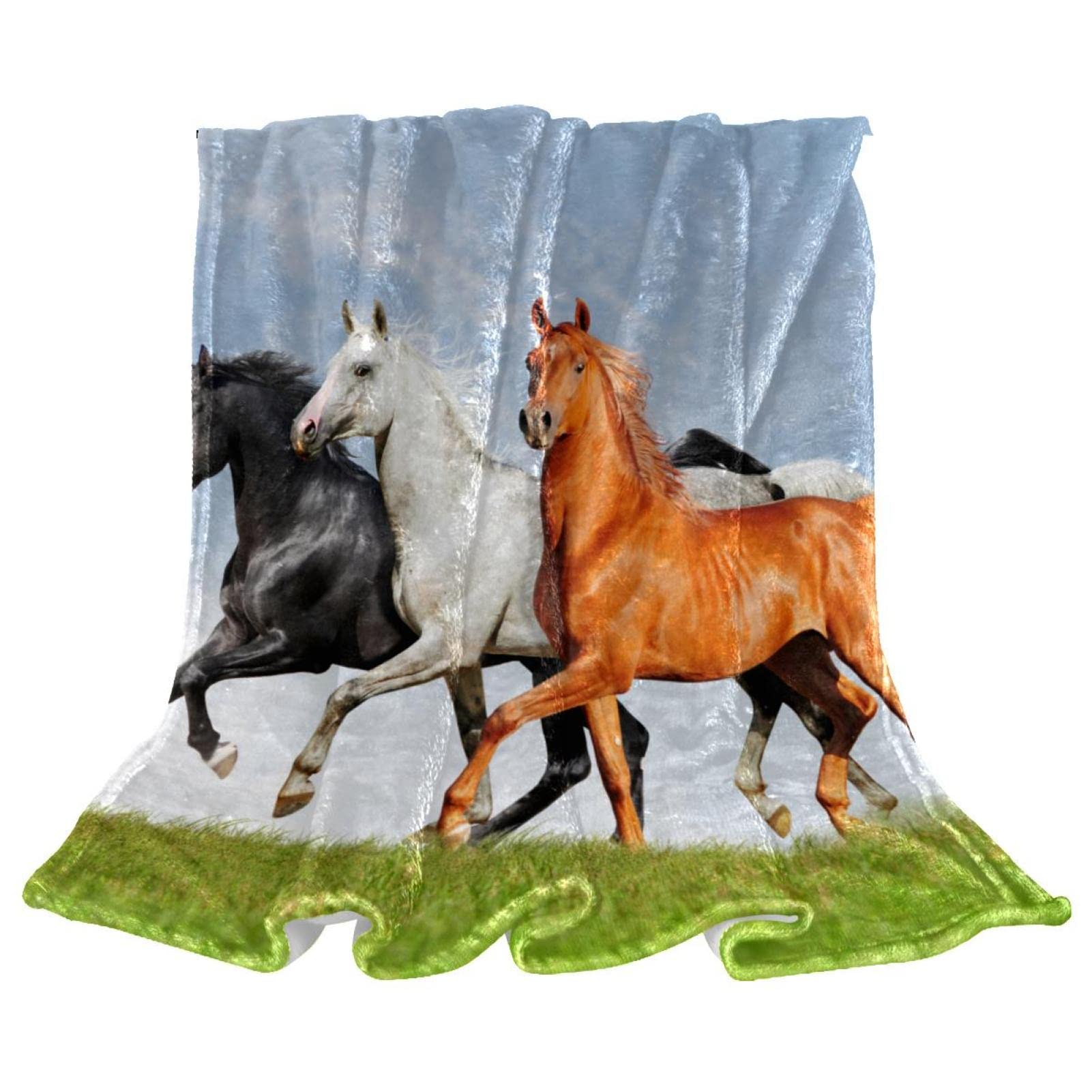 Couverture microfibre thermo-régulatrice et douce motif chevaux TBOUOBT