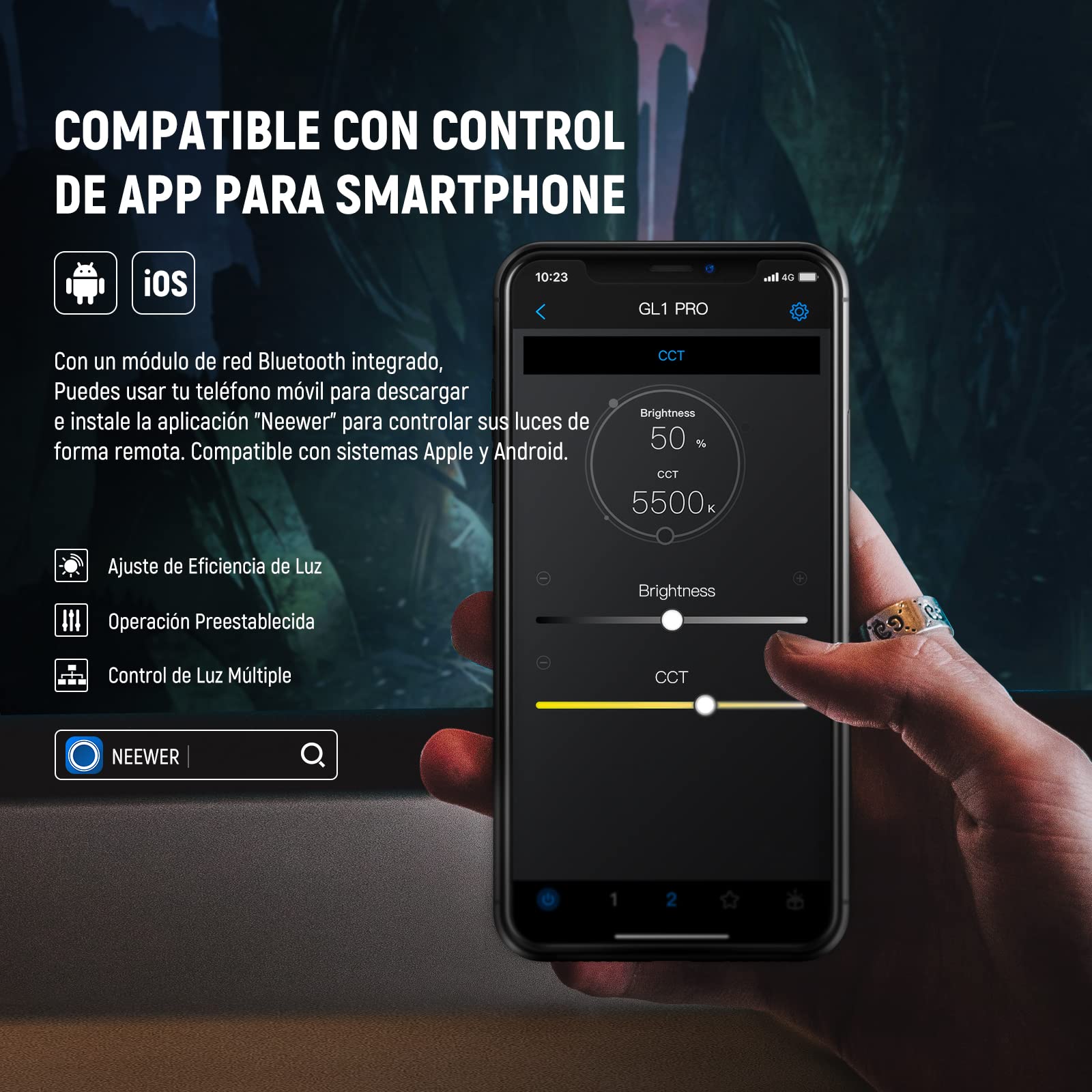 NEEWER GL1 Pro 15,5" Key Light Luz para Streaming, Luz Video con 2.4G PC y iOS Android App Control, 2800 Lúmenes, Sopporte de Escritorio, Compatible con Elgato Stream Deck para Gaming/Zoom, Negro