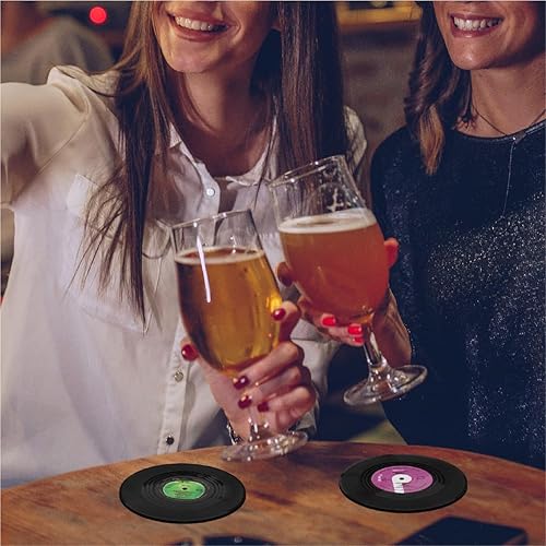 Miniatura 2 de Juego de 12 Posavasos de Discos de Vinilo Vintage - Posavasos Antideslizantes y Absorbentes para Bebidas, Regalo Ideal para Entusiastas de la Música