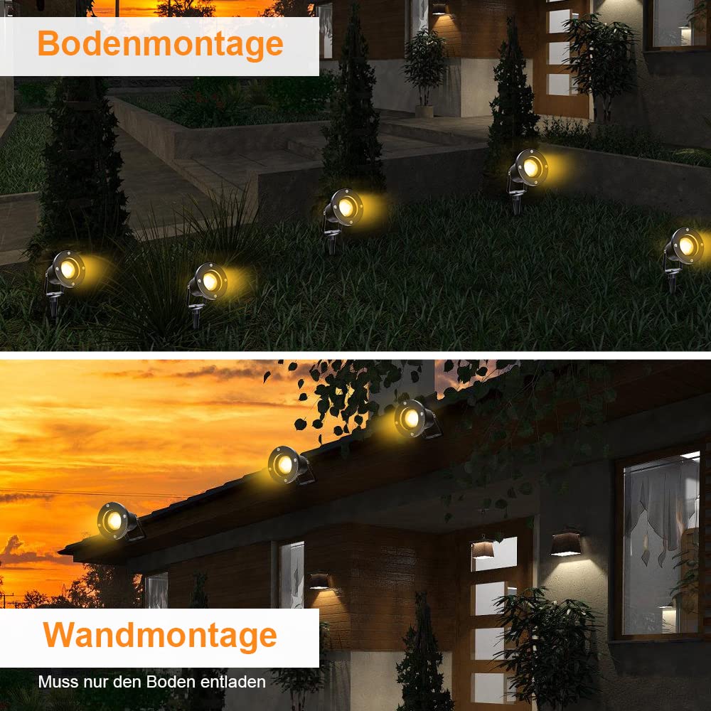 8x LED Gartenstrahler, Gartenbeleuchtung mit Erdspieß, 4W GU10 Aluminium Gartenleuchte mit Stecker IP65 Wasserdicht Gartenlampe Strahler Beleuchtung Aussen Außen Lampe