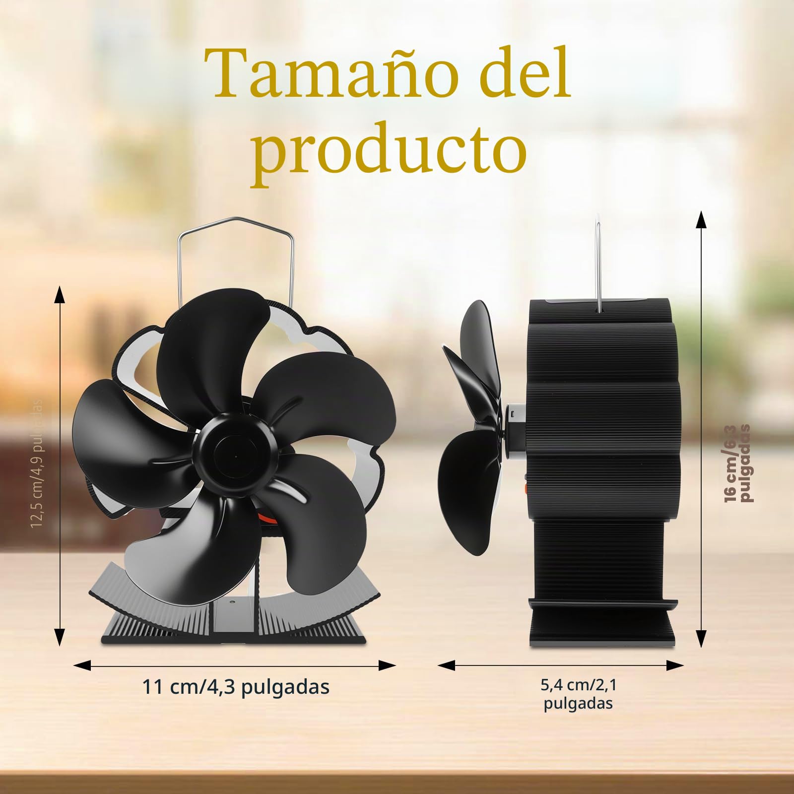 5 PáGinas Ventilador de Chimenea, Ventilador para Estufa de Leña, Ventilador Chimenea Sin Electricidad Alimentado, Operación Silenciosa, para Estufas de Leña de Leña/Leña/Chimenea/Estufa