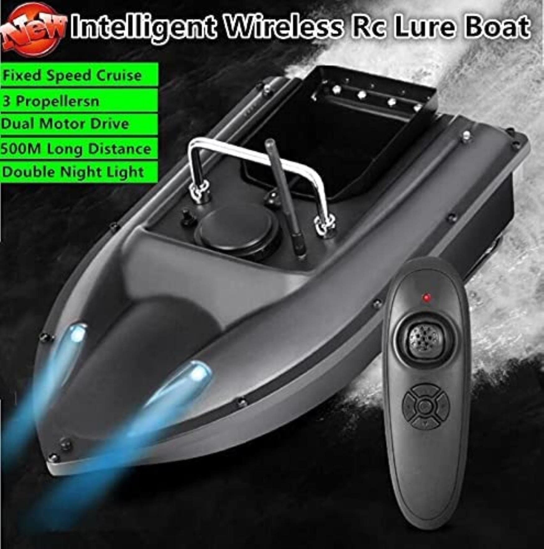 Nueva Función De Control De Crucero Inalámbrico Inteligente Barco Señuelo RC 500 Metros 1,5 Kg Motor Doble Impulsado Buscador De Peces De Luz LED Barco Pesquero RC
