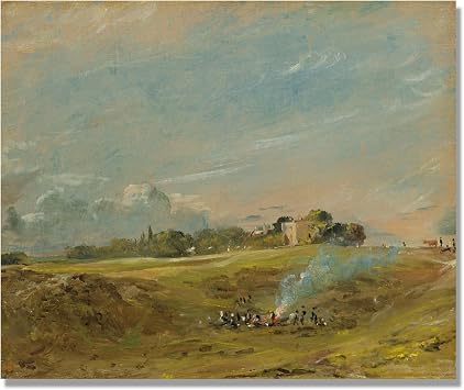 NHLDZYH John Constable Wall Art, People Around the Campfire, Famous Paintings Poster, Romanticism Retro Picture Prints Wall Decor. 60x72cm-23.6x28.3in Only Canvas