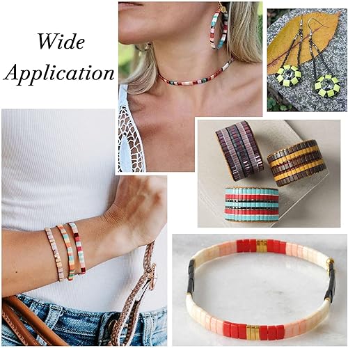 Miniatura 4 de Craftdady 560 cuentas rectangulares de vidrio con semillas de cristal, 8 colores, cuentas de Tila de brillo de 2 agujeros para fabricación de joyas