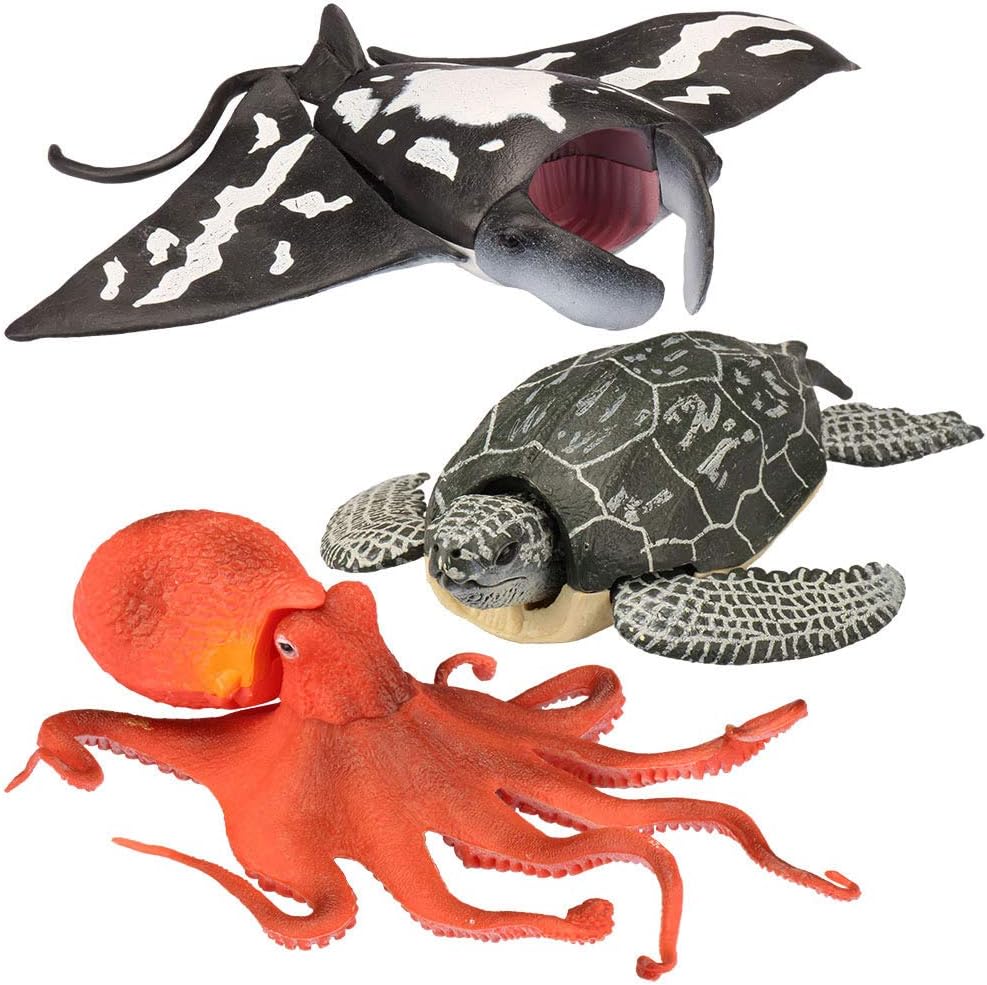 Kid Galaxy 9" Poseable Ocean Action 3 Pack - Sea Animal Edition (Turtle, Manta Ray, Octopus)