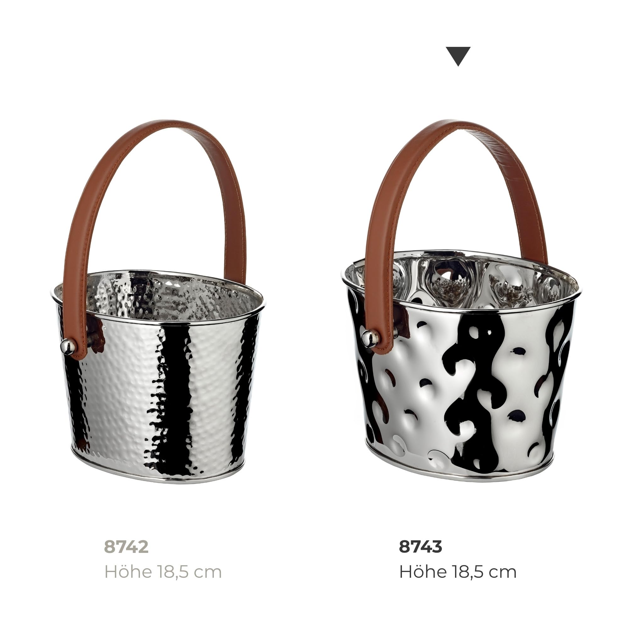 EDZARD Champanera Gideon (23 x 18 cm, H 16 cm), acero inoxidable niquelado, martillado, con asa de cuero vegano – enfriador de vino, enfriador de botellas, cubitera