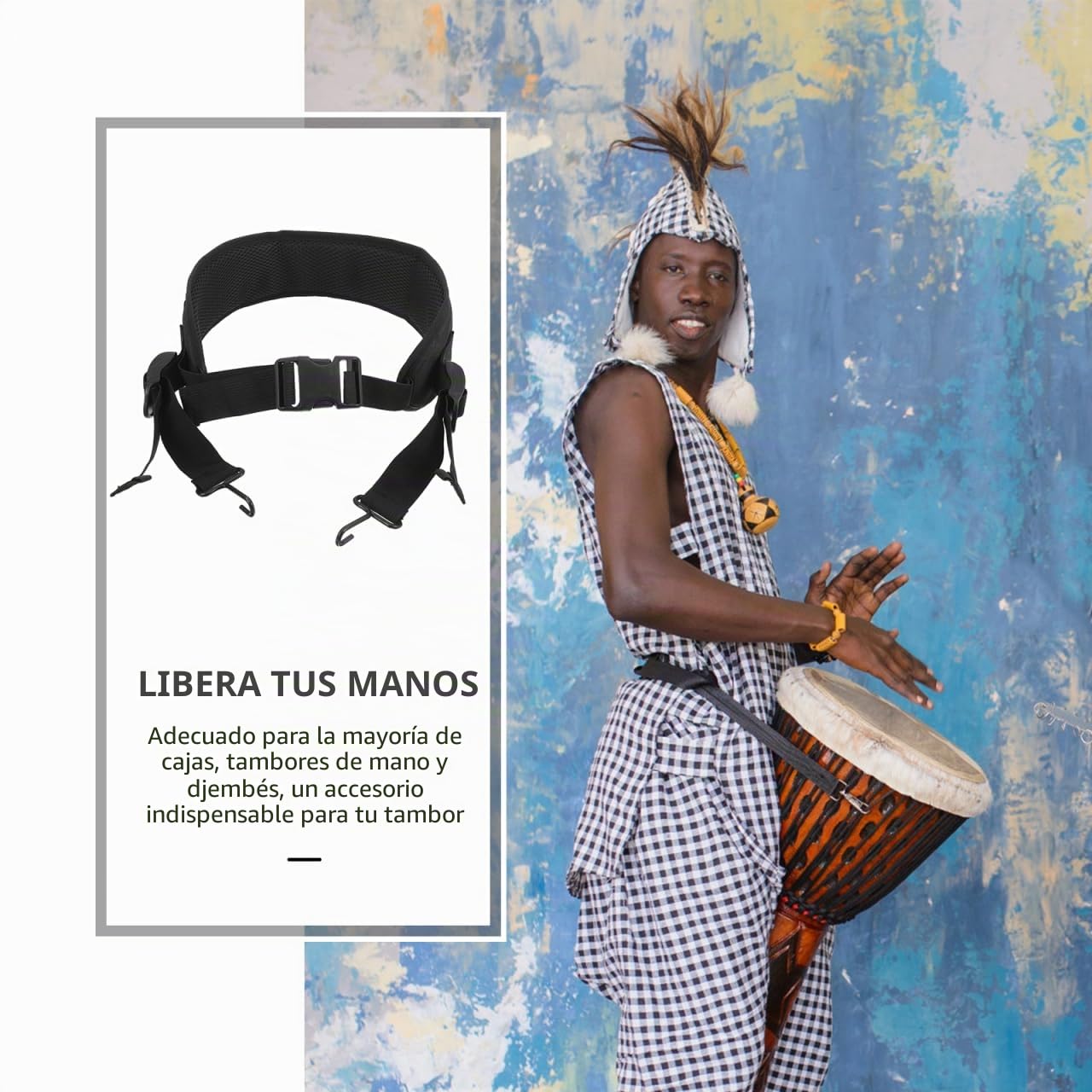 Cinturón de Djembe, Enganche Ajustable de Nailon Negro, Correa de Tambor de Percusión Engrosada para Tambor de Mano