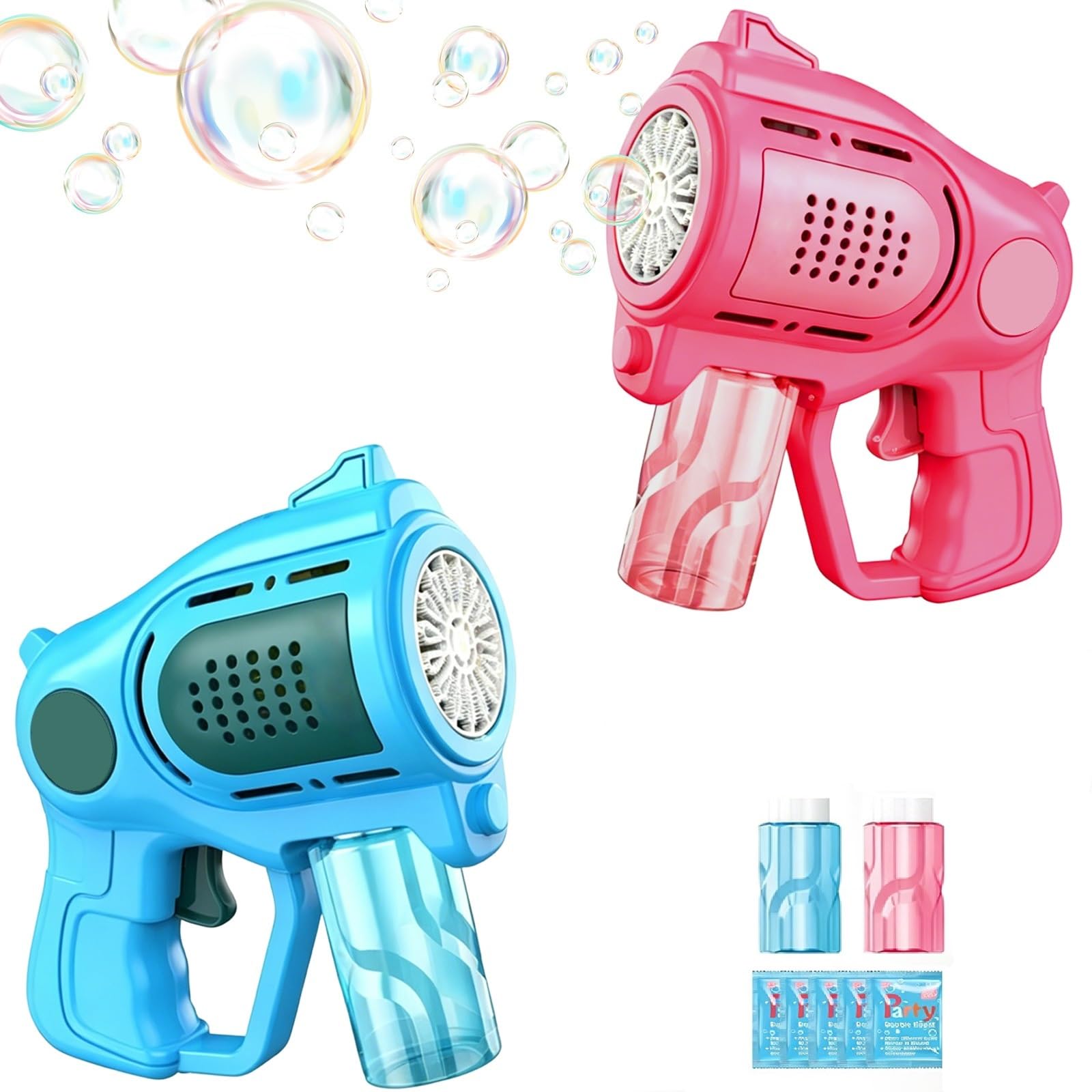 2 Pack Bubble Guns for Kids 15-Holes Automatic Bubble Machine Blower Blaster Maker With 2 Bottles Solution