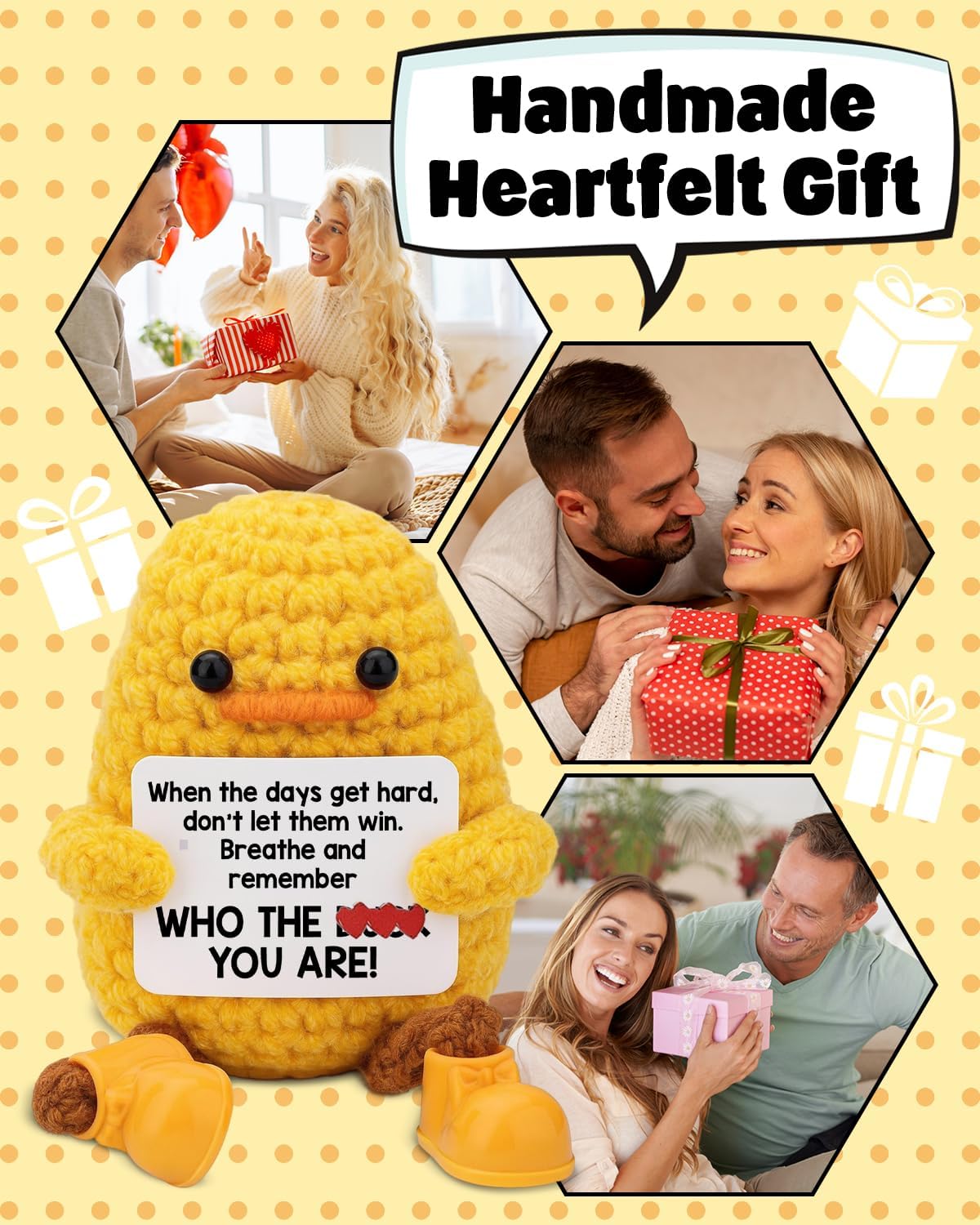 Funny Positive Crochet Animals Duck Gifts for Coworkers Friends - Motivational Christmas Birthday Gifts - Cute Mini Handmade Emotional Support Crochet Duck Decor - Image 6