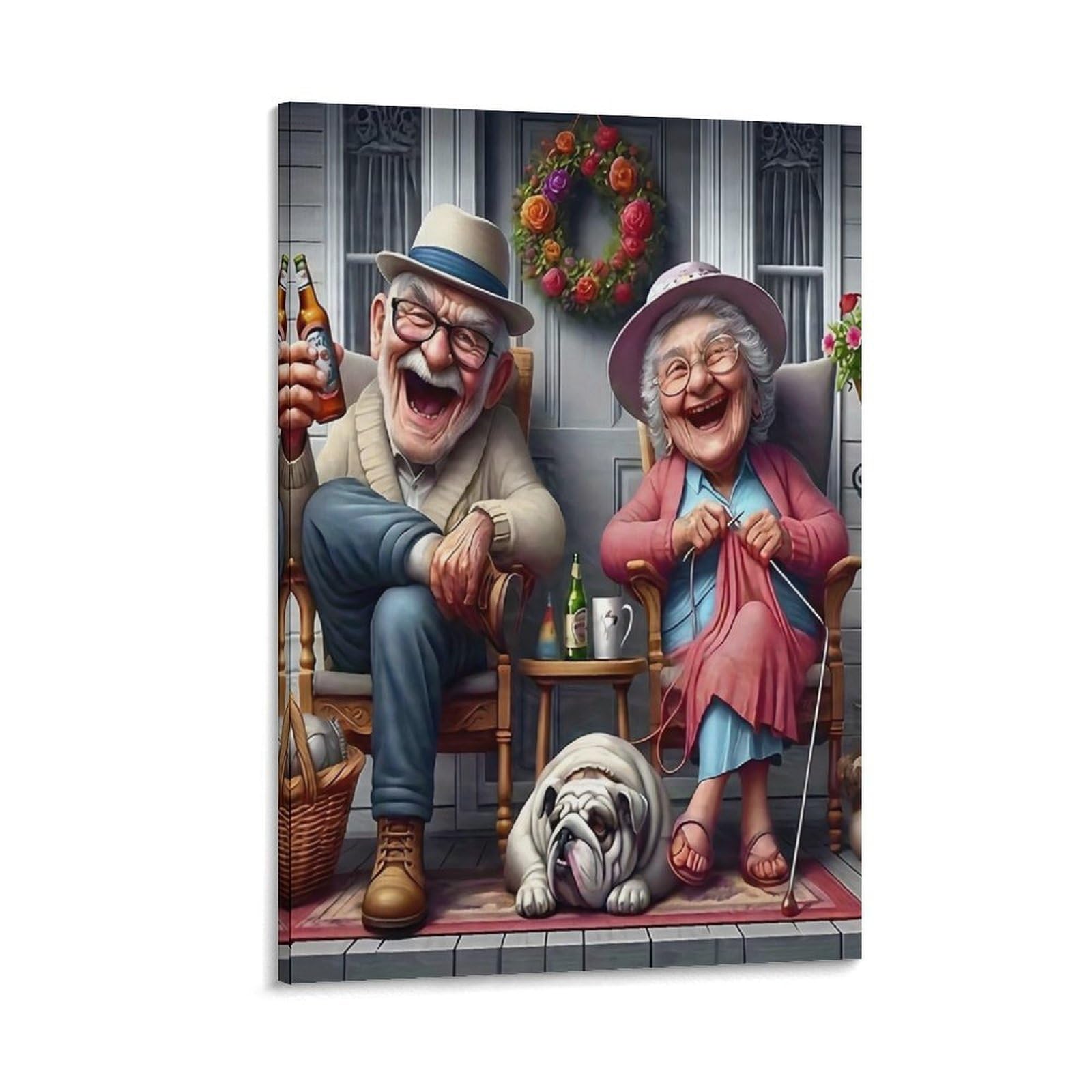 DHBANEIOK Elderly Couple Laughing Poster Artwork Canvas Prints Picture Modern Wall Art Picture Wall Hanging for Home Decorations 12x18inch(30x45cm)